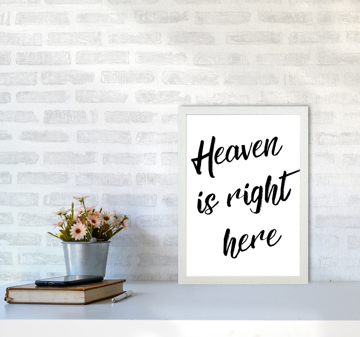 Heaven Is Right Here Framed Typography Wall Art Print A3 Oak Frame