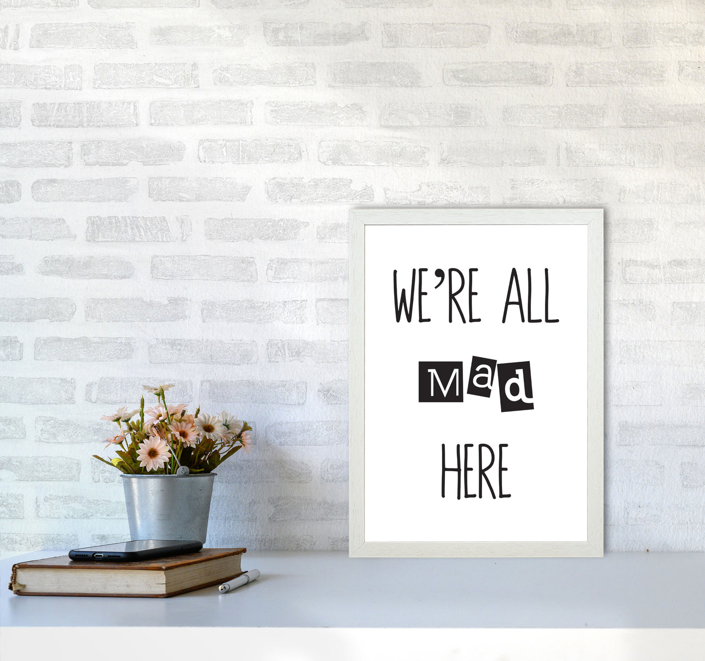 We're All Mad Here Modern Print A3 Oak Frame