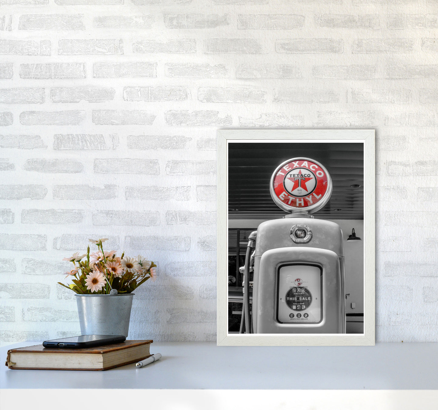Texaco Gas Pump Modern Print A3 Oak Frame