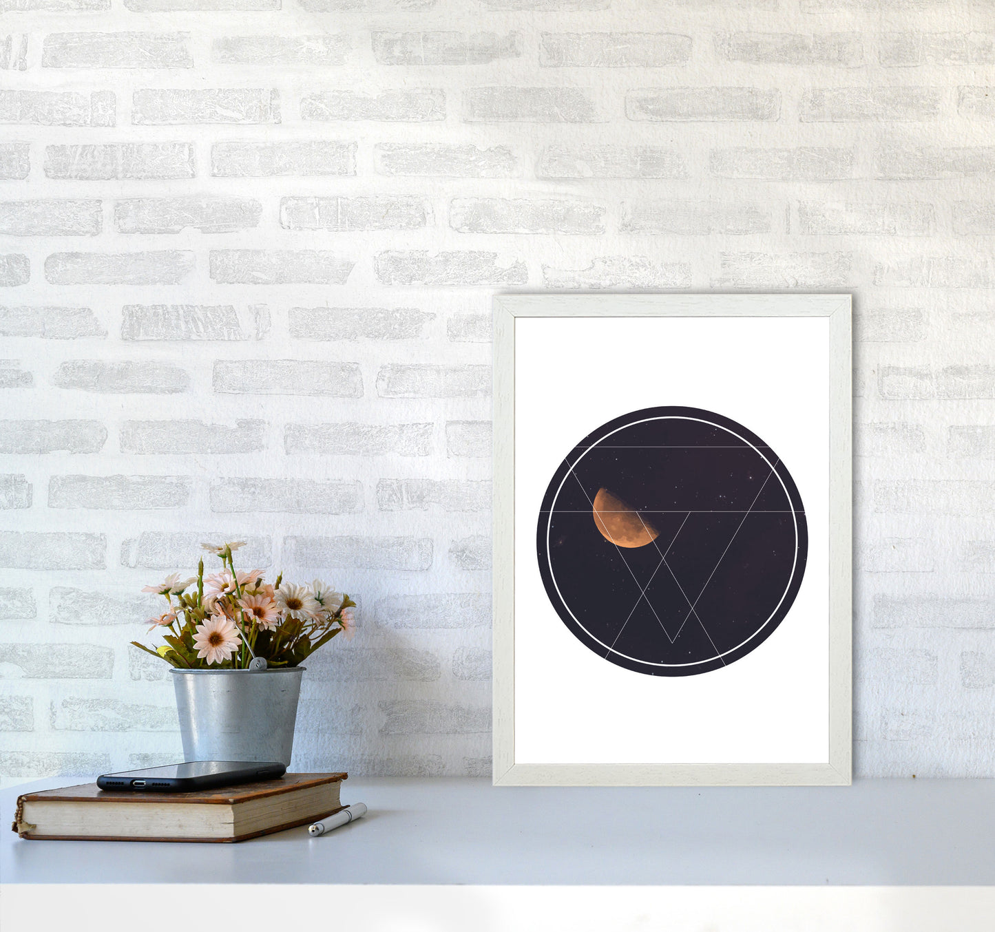 Black Moon Circle Modern Print A3 Oak Frame