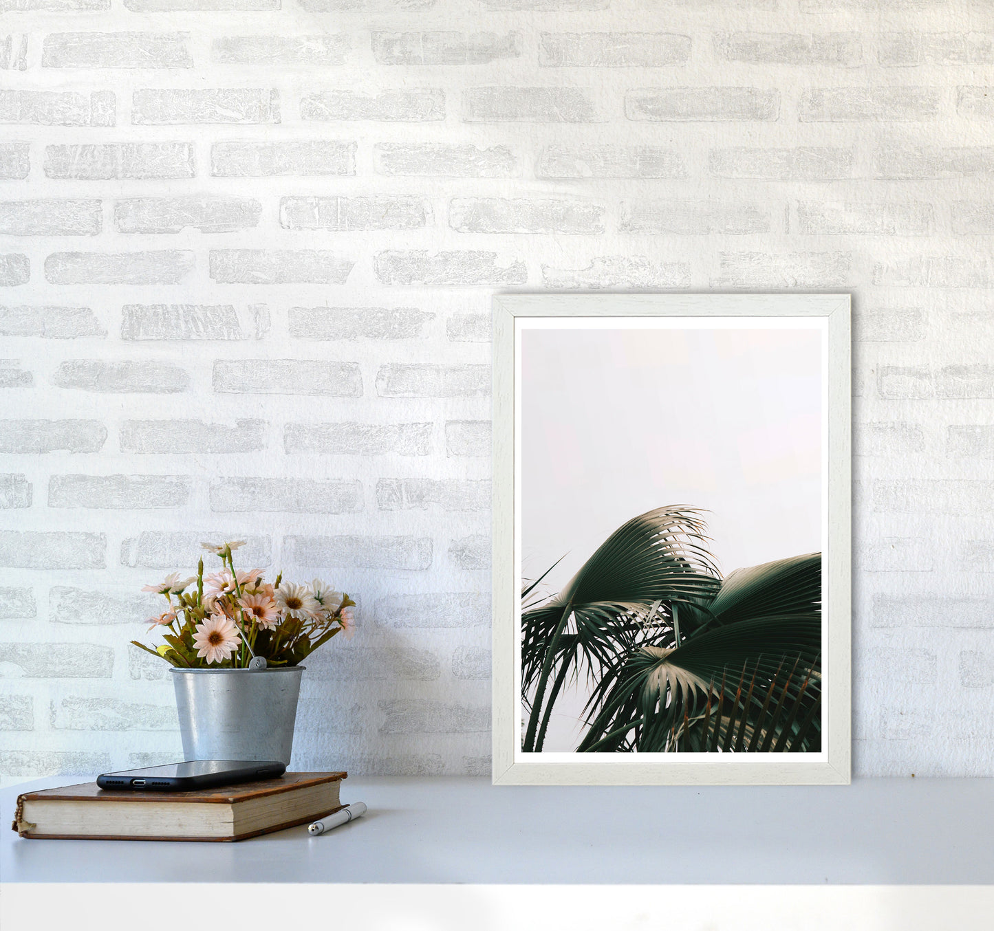 Bushy Palm Leaves Modern Print, Framed Botanical & Nature Art Print A3 Oak Frame