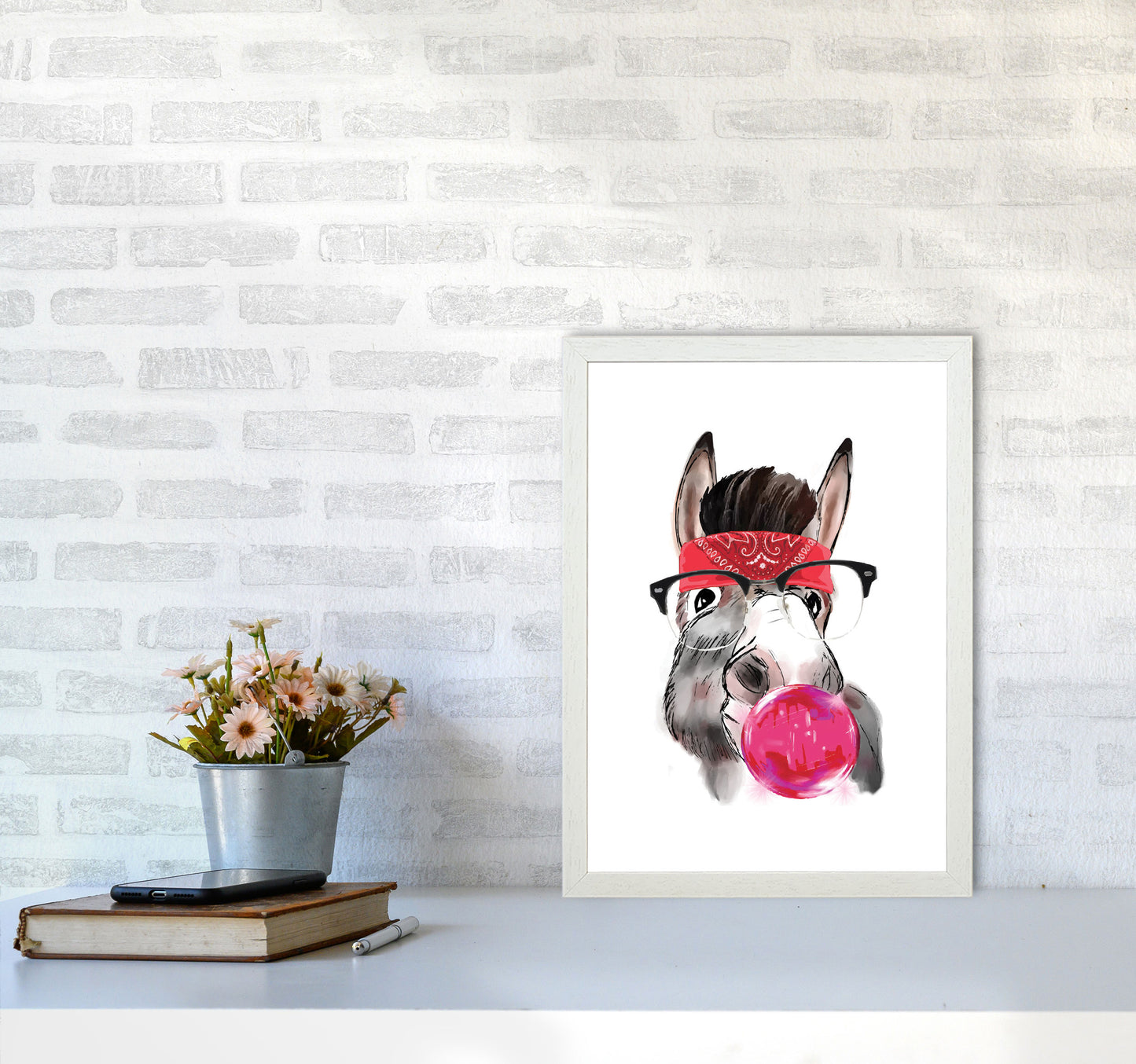 Gangster Donkey Modern Print Animal Art Print A3 Oak Frame