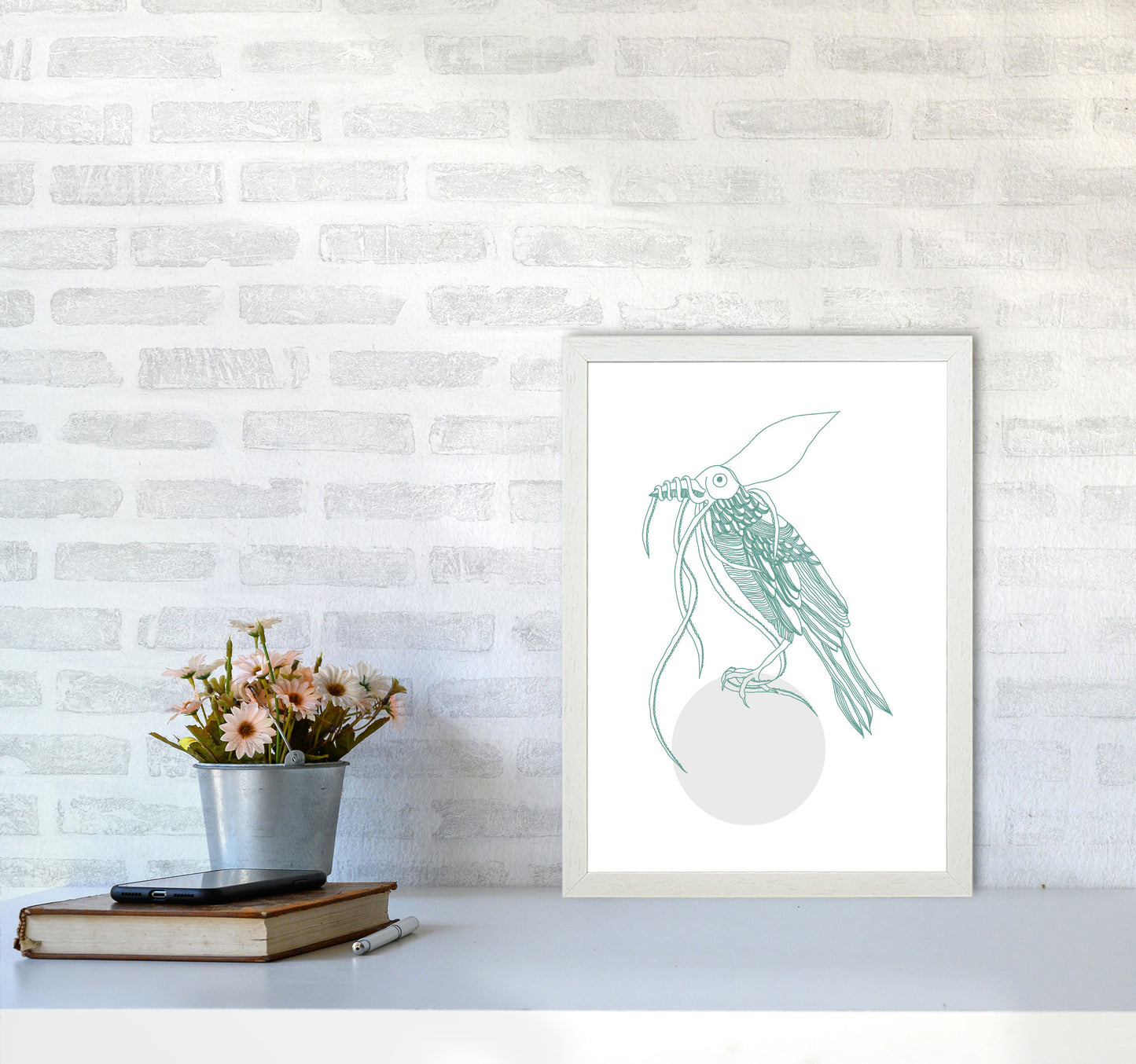 Marine Animals Bird Modern Print Animal Art Print A3 Oak Frame