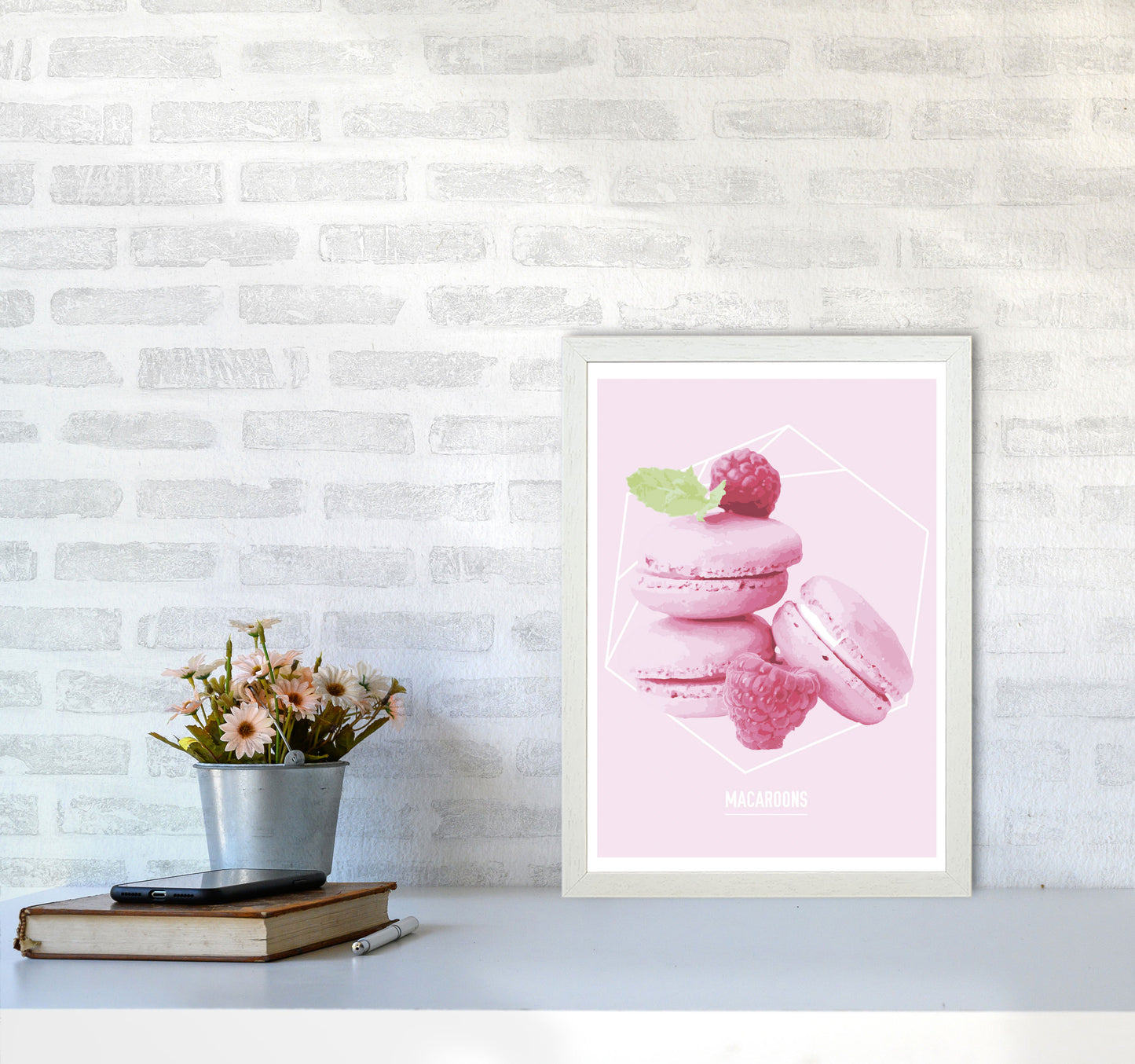 Pink Macaroons Modern Print A3 Oak Frame