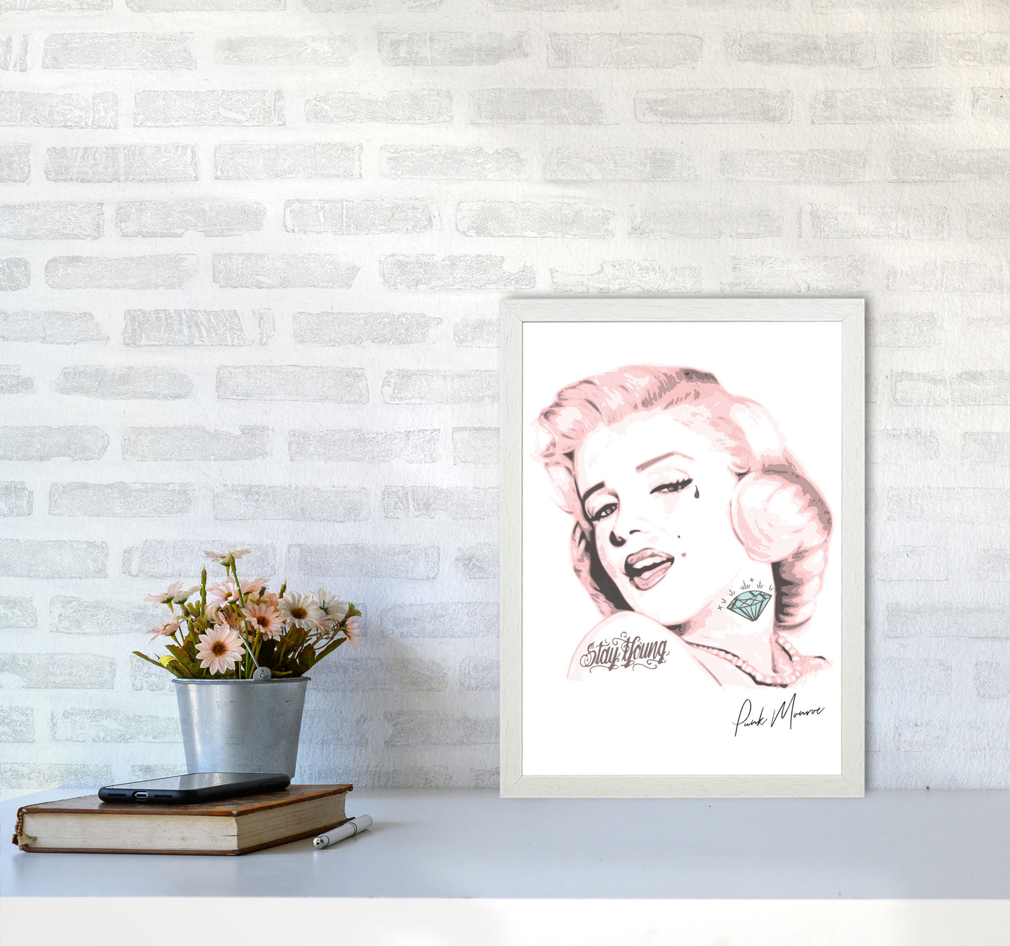 Pink Punk Monroe Modern Print A3 Oak Frame
