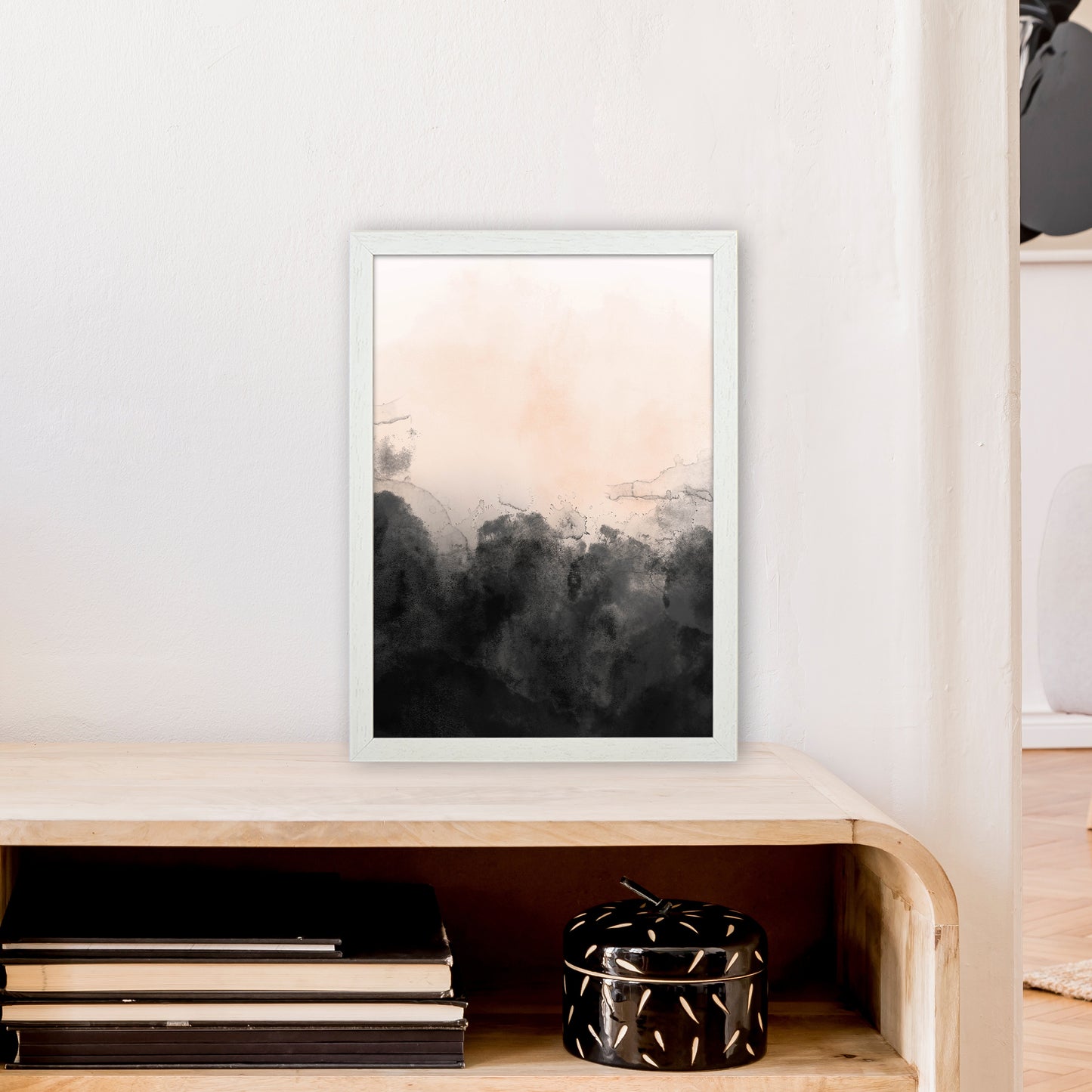 Nude And Black Watercolour 3 Art Print by Pixy Paper A3 Oak Frame