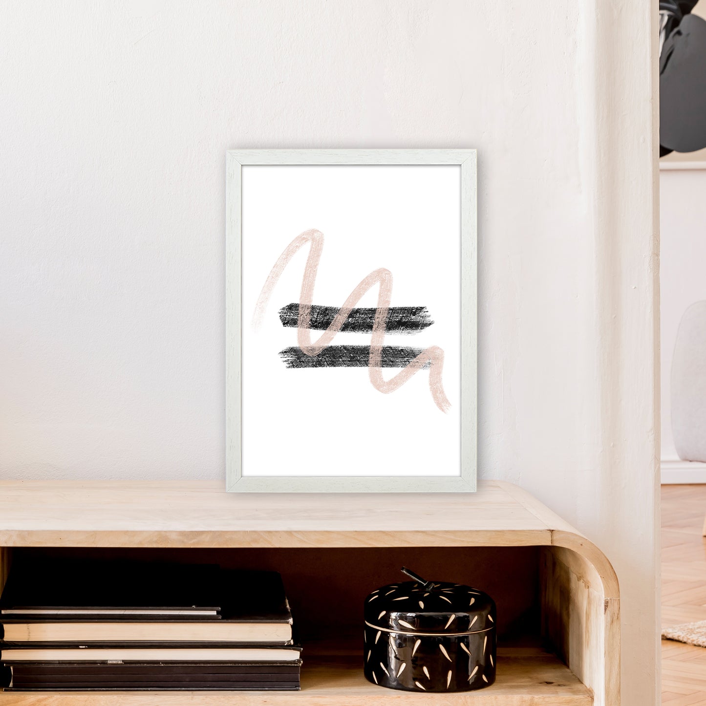 Dalia Chalk Pink And Black Line Contrast Art Print by Pixy Paper A3 Oak Frame