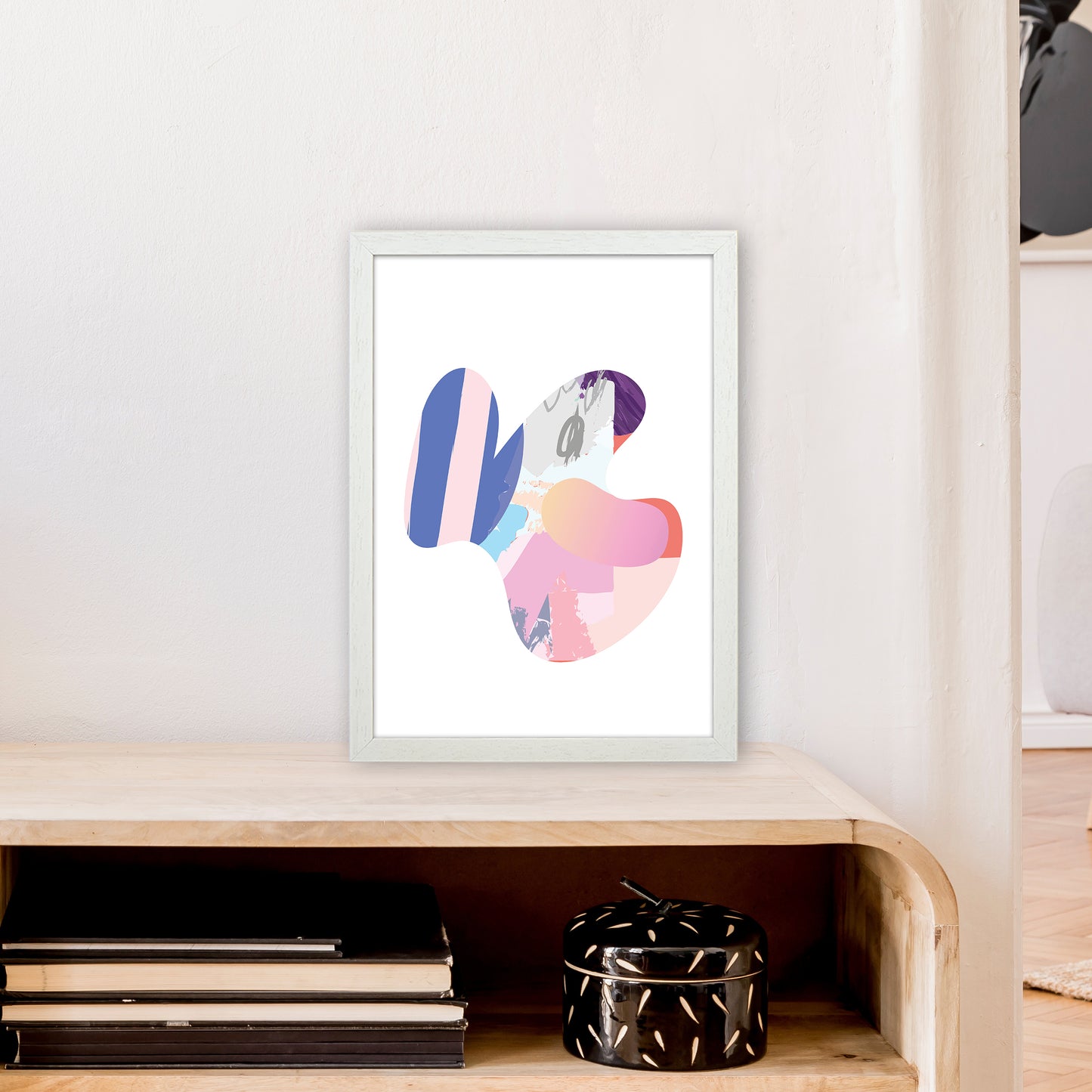 Pink Butterfly Abstract Shape Art Print by Pixy Paper A3 Oak Frame