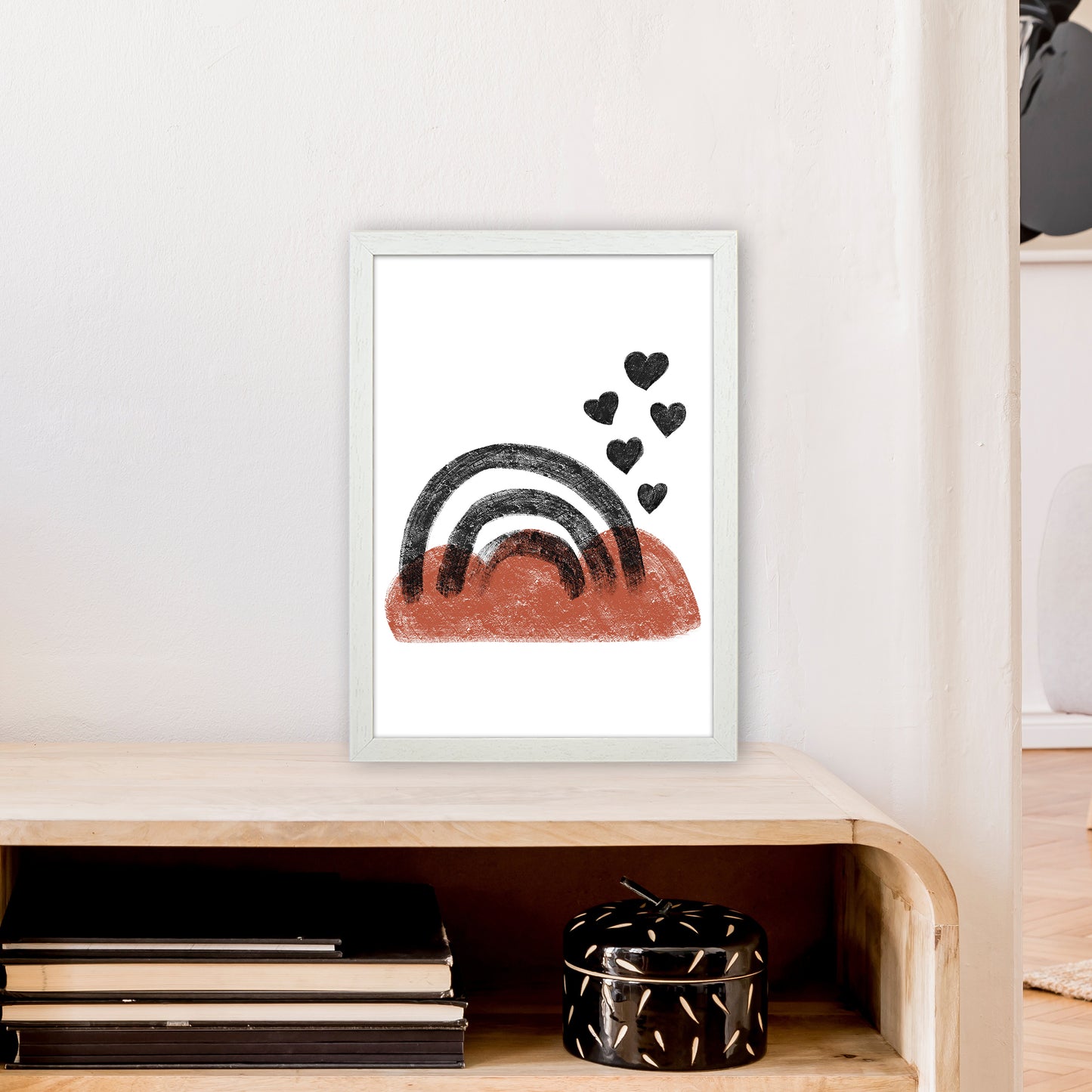 Dalia Chalk Black Rainbow Art Print by Pixy Paper A3 Oak Frame