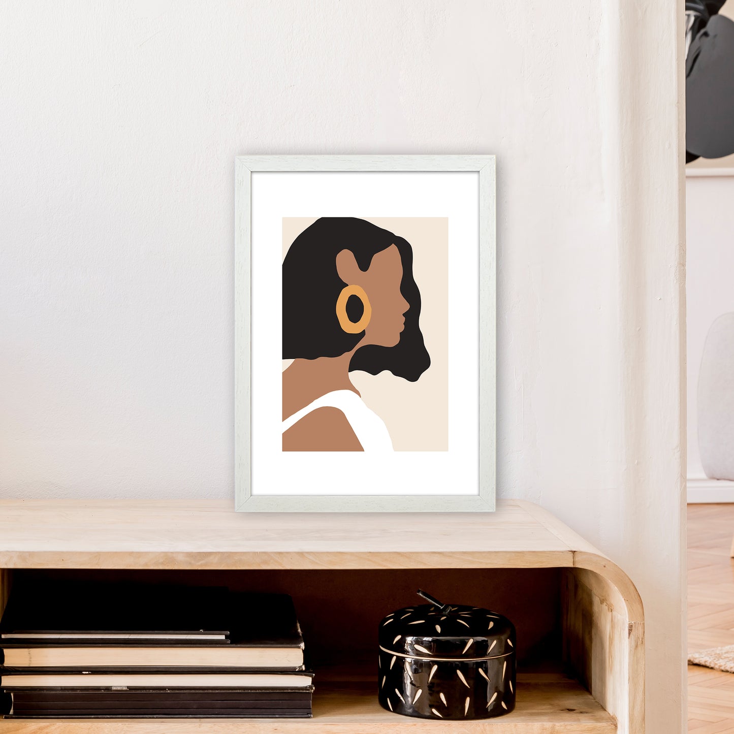 Mica Girl With Earring N6 Art Print by Pixy Paper A3 Oak Frame