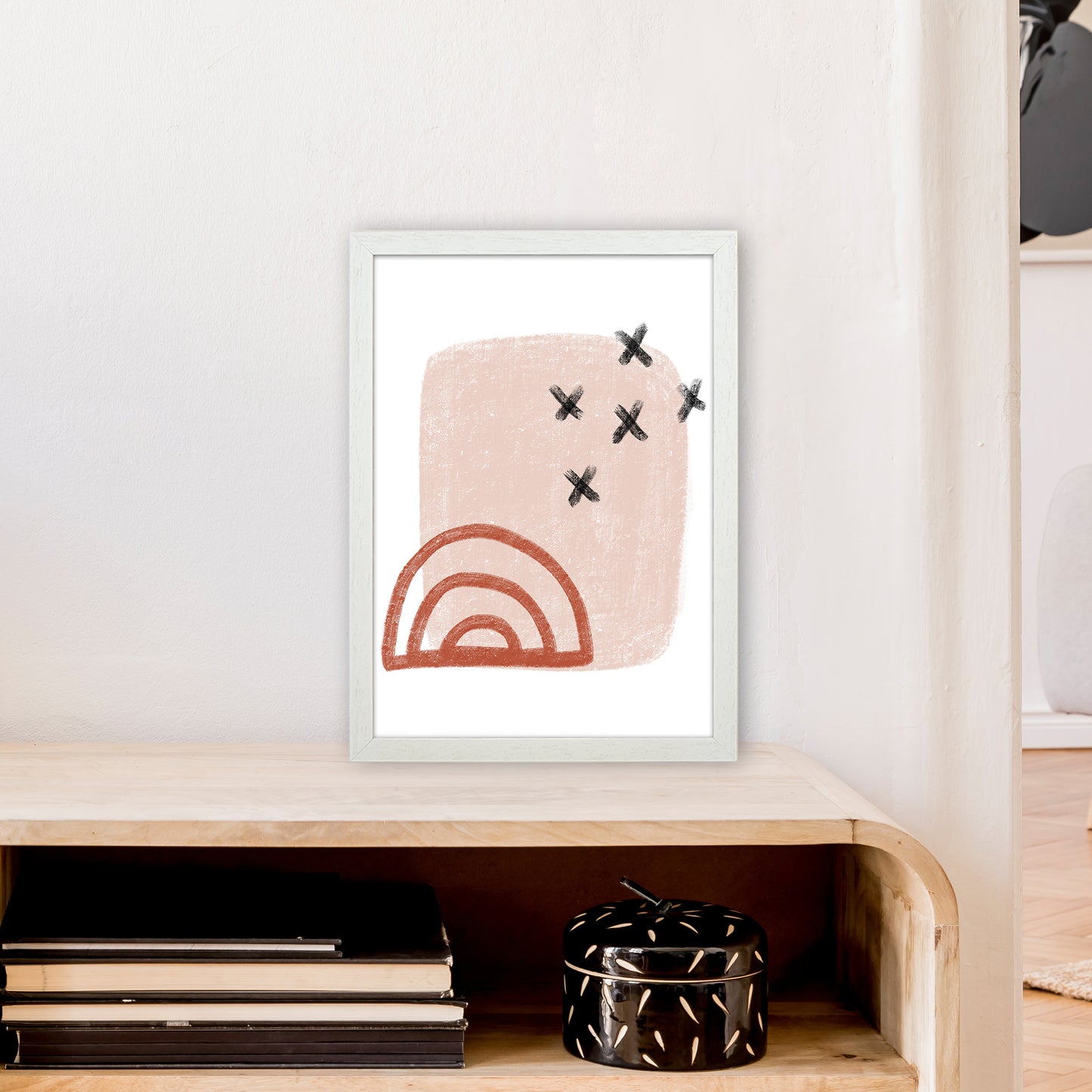 Dalia Chalk Red Rainbow Art Print by Pixy Paper A3 Oak Frame