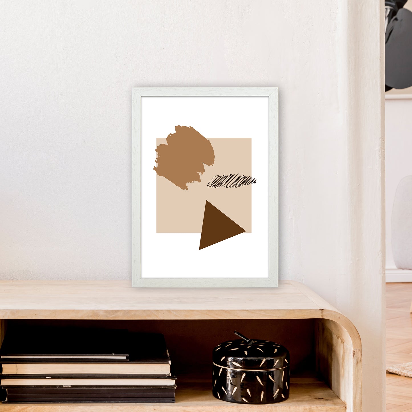 Square Mismatch Taupe Art Print by Pixy Paper A3 Oak Frame