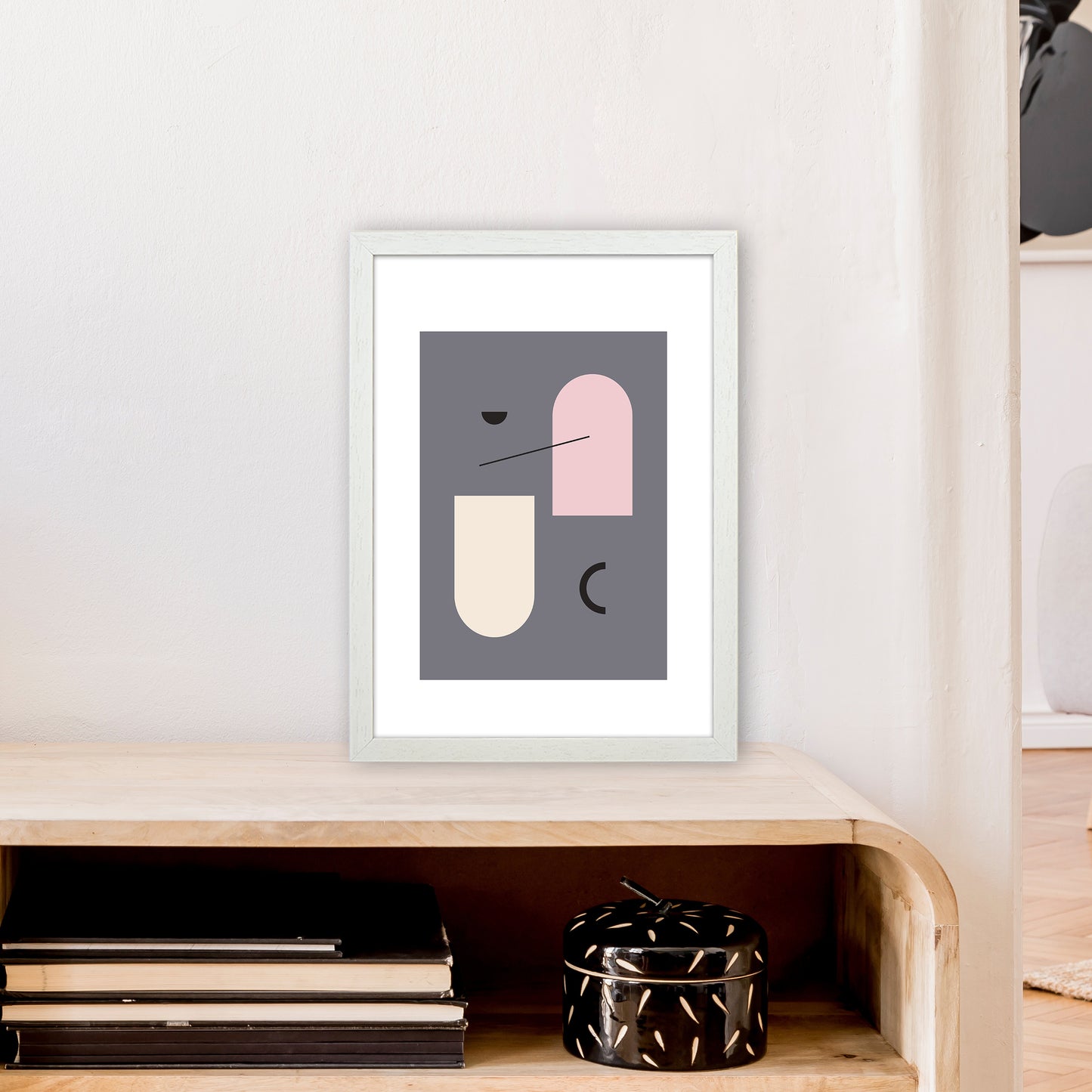 Mila Abstract Pink N5 Art Print by Pixy Paper A3 Oak Frame