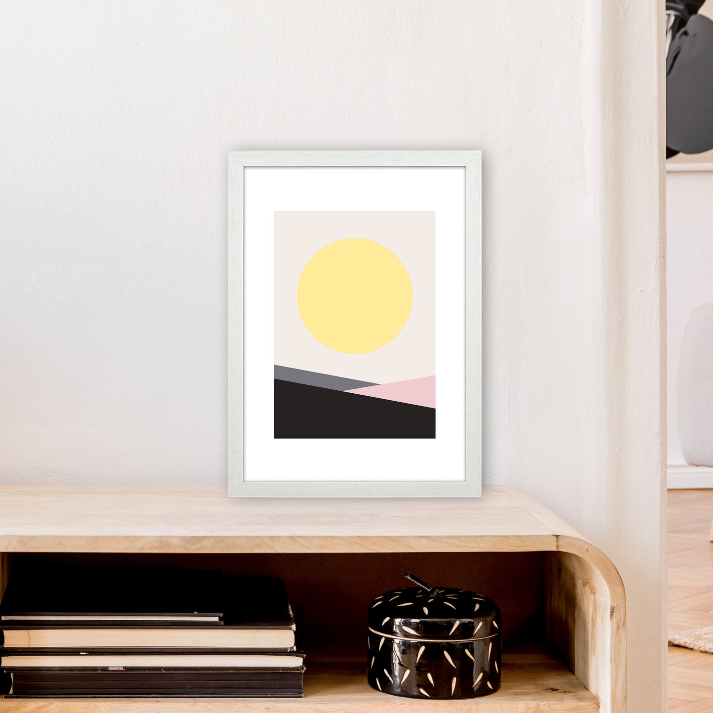 Mila Pink Big Sun N7 Art Print by Pixy Paper A3 Oak Frame