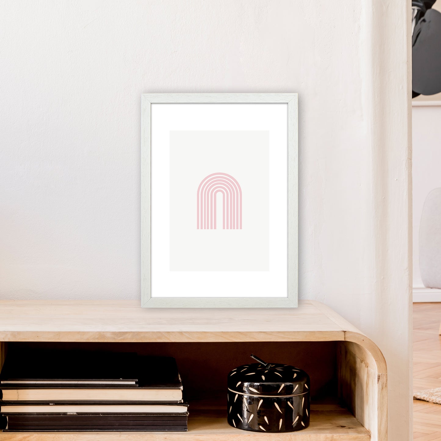 Mila Pink Rainbow N8 Art Print by Pixy Paper A3 Oak Frame