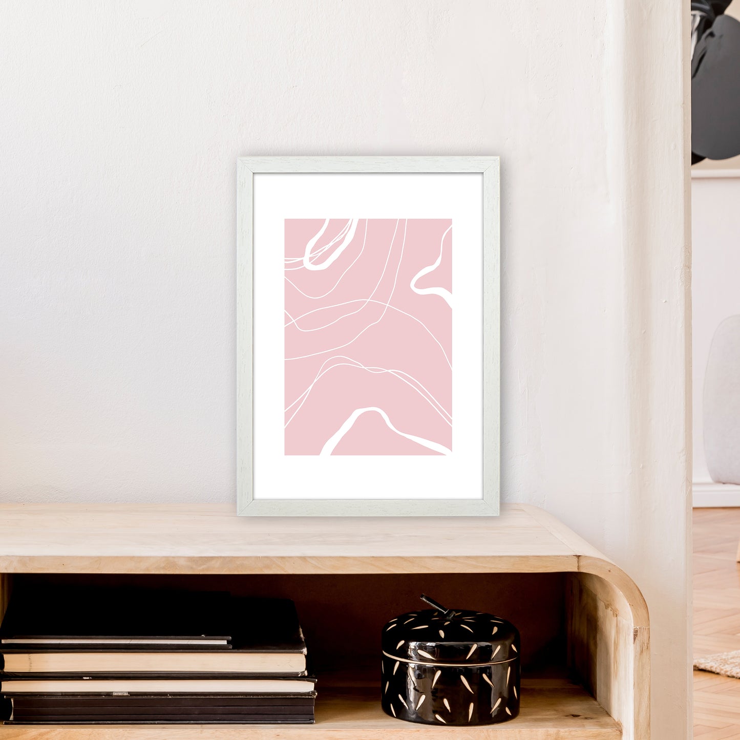 Mila Pink Swirls N14 Art Print by Pixy Paper A3 Oak Frame