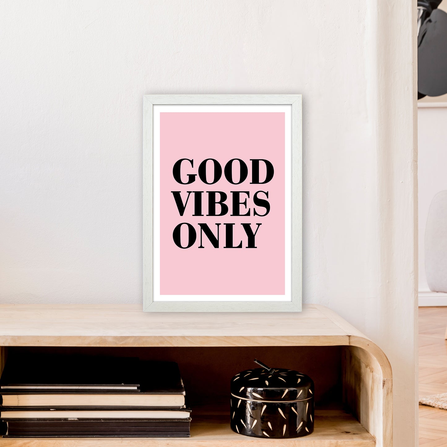 Good Vibes Only Neon Funk Art Print by Pixy Paper A3 Oak Frame