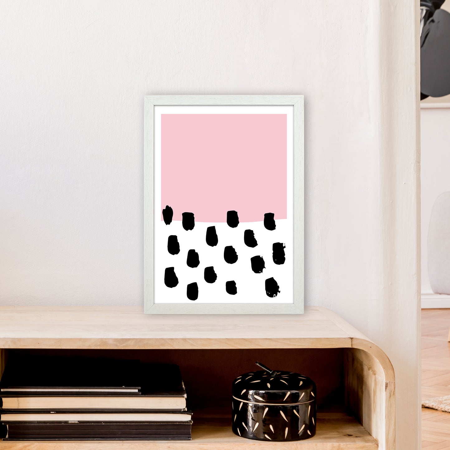 Pink Polka Neon Funk Art Print by Pixy Paper A3 Oak Frame