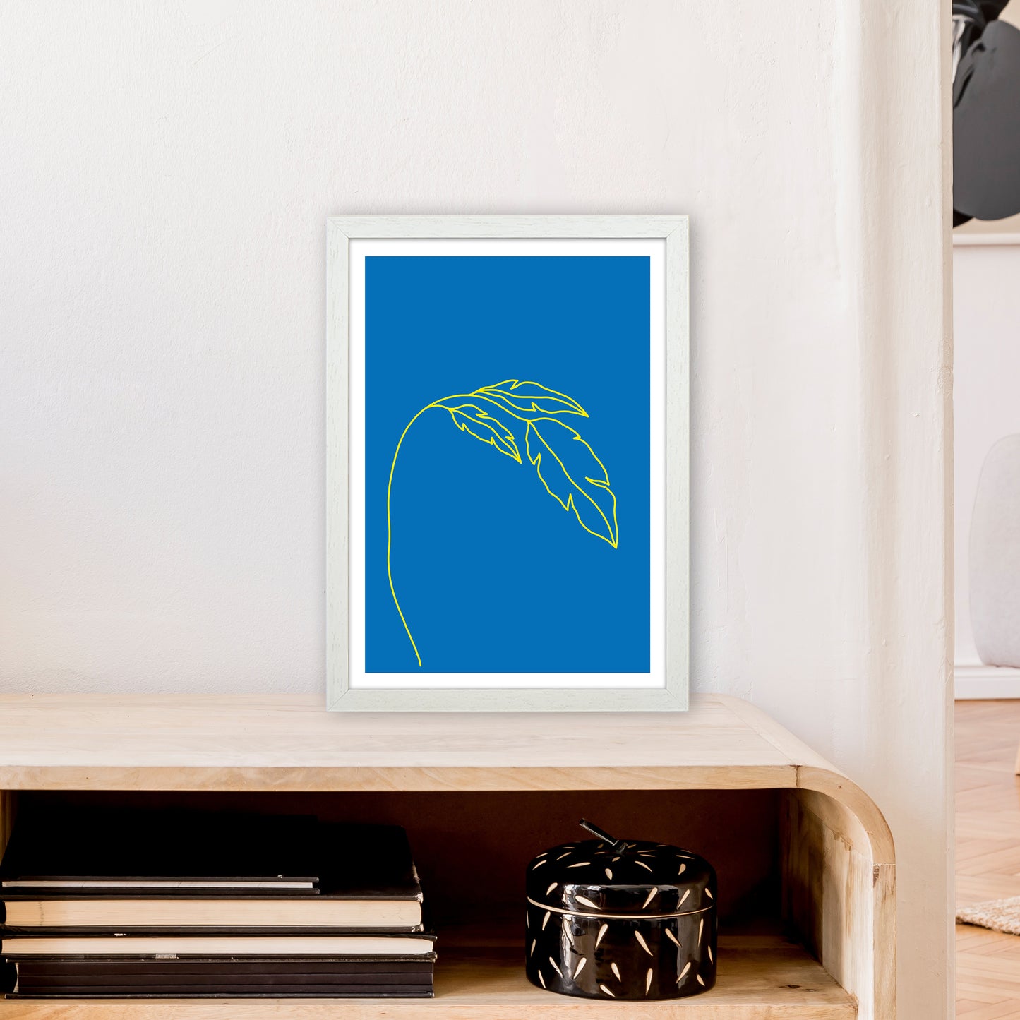 Plant Blue Neon Funk Art Print by Pixy Paper A3 Oak Frame