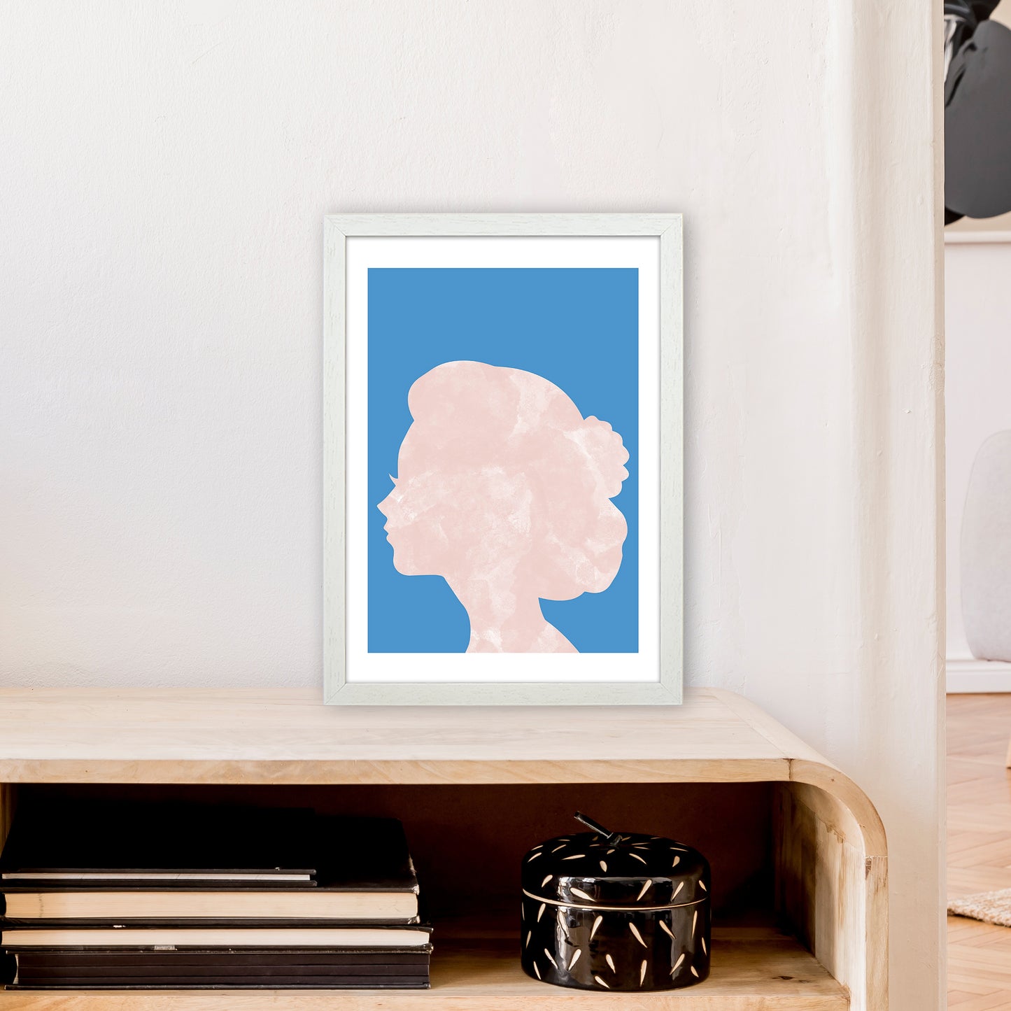 Marble Head Blue Art Print by Pixy Paper A3 Oak Frame