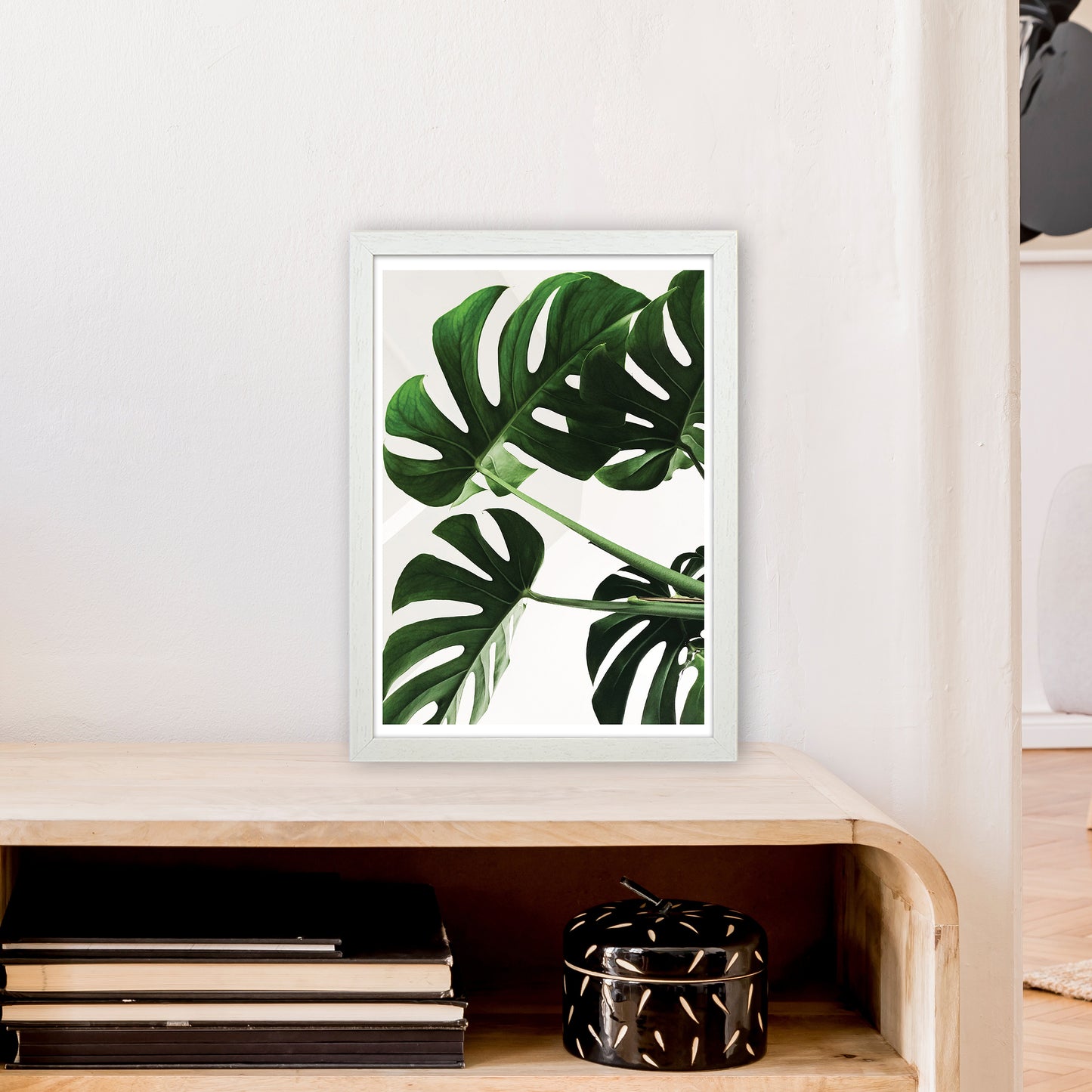 Monstera Leaf Art Print by Pixy Paper A3 Oak Frame