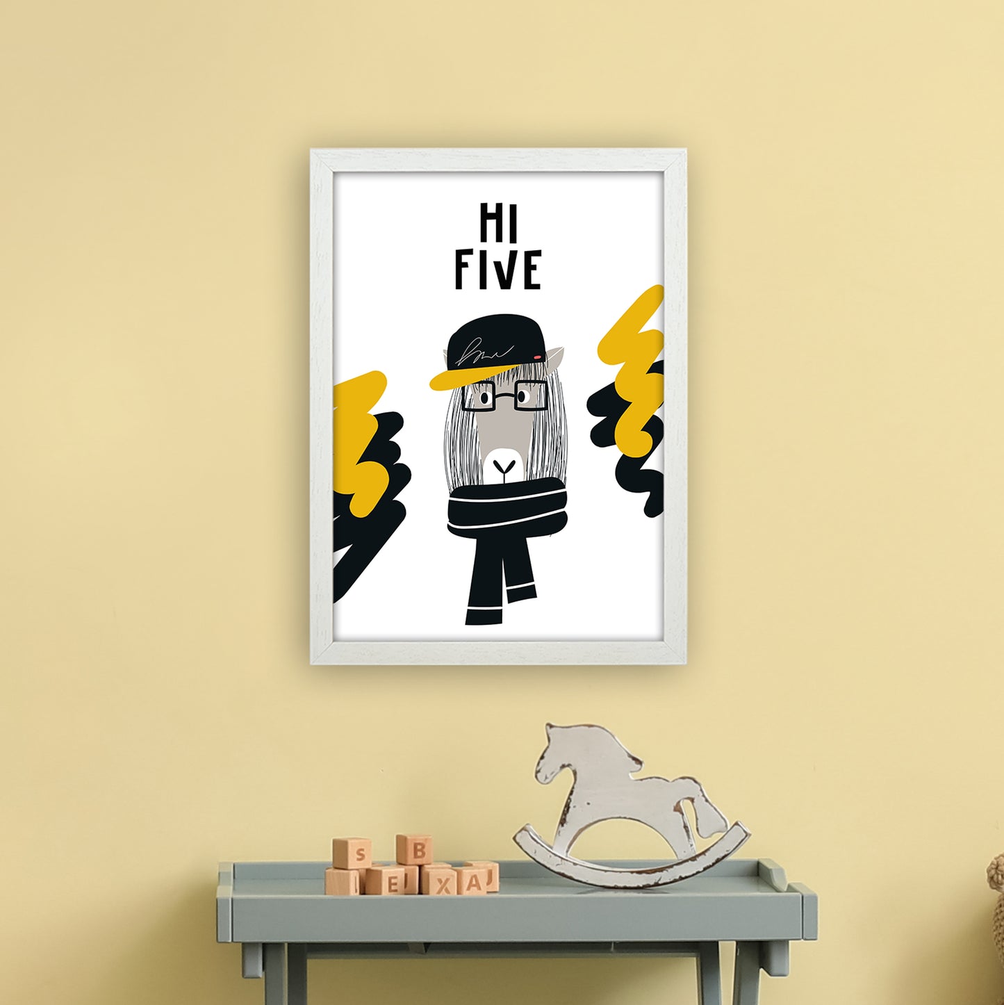 Hi Five Pop Art Print by Pixy Paper A3 Oak Frame