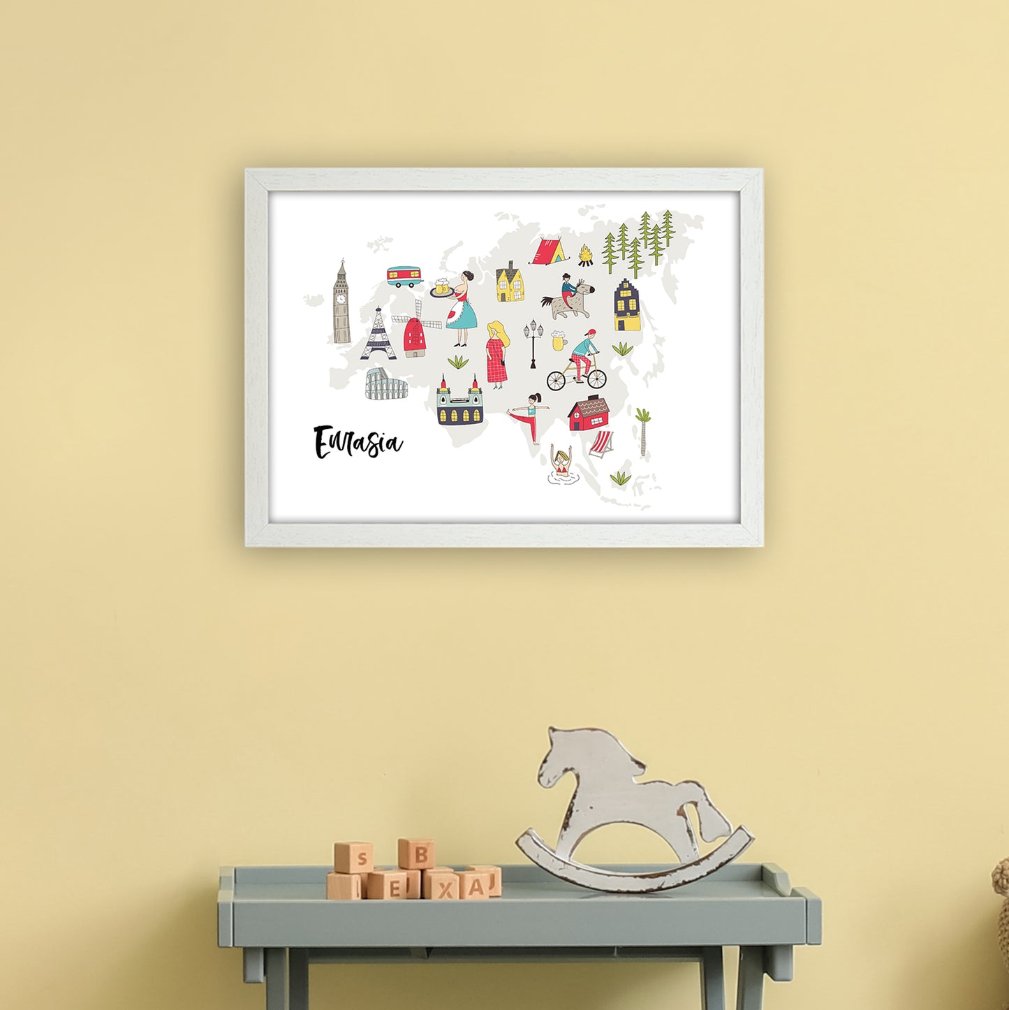 Eurasia Map Art Print by Pixy Paper A3 Oak Frame