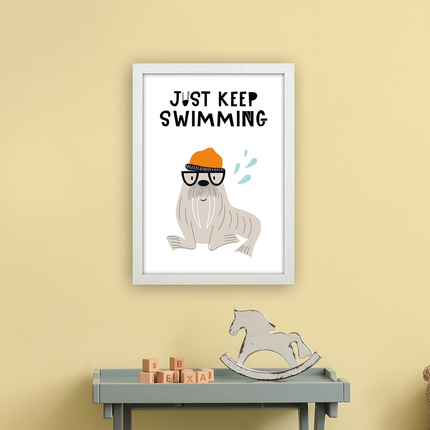 Just Keep Swimming Animal Pop Art Print by Pixy Paper A3 Oak Frame