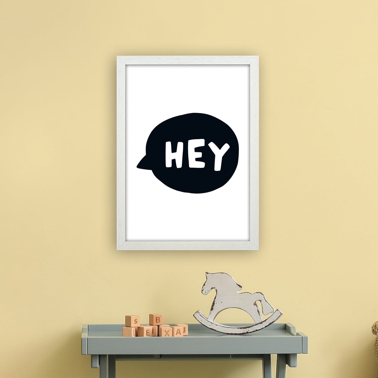 Hey Bubble Super Scandi Black Art Print by Pixy Paper A3 Oak Frame