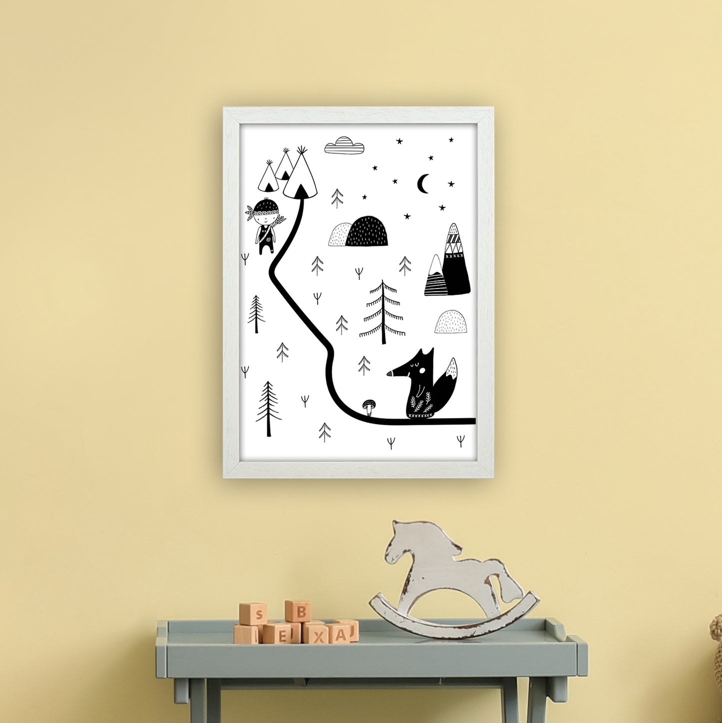 Little Explorer Winding Road Art Print by Pixy Paper A3 Oak Frame