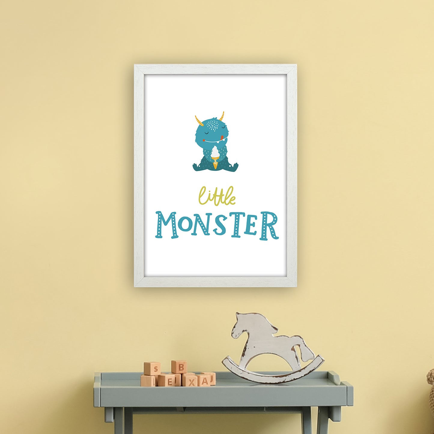 Little Monsters Ice Cream Art Print by Pixy Paper A3 Oak Frame