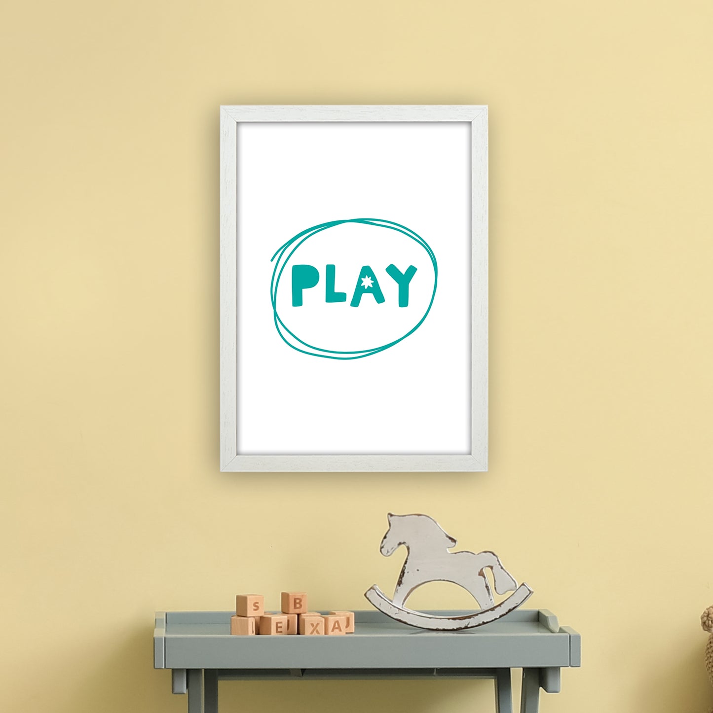 Play Teal Super Scandi Art Print by Pixy Paper A3 Oak Frame