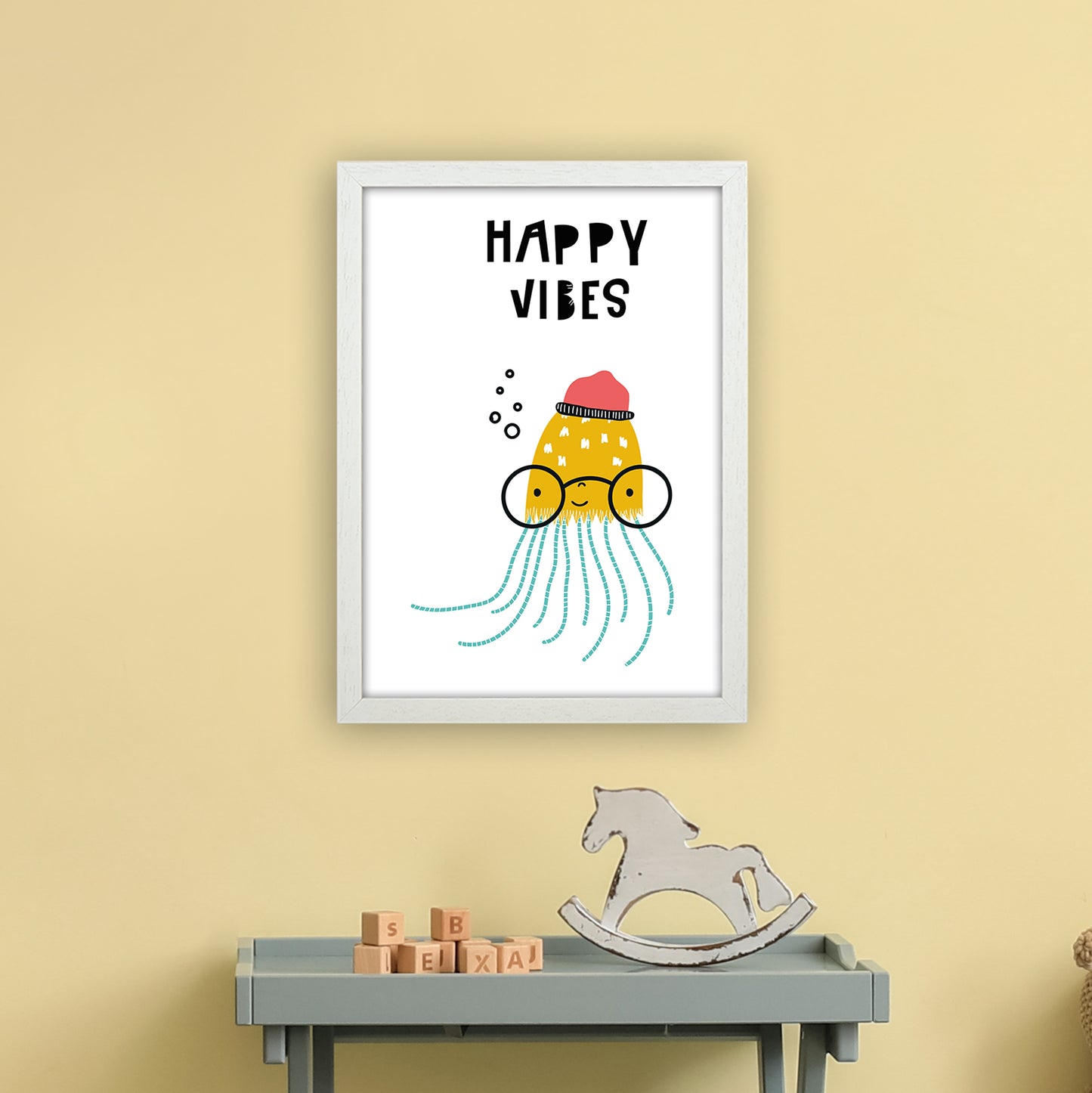 Happy Vibes Animal Pop Art Print by Pixy Paper A3 Oak Frame