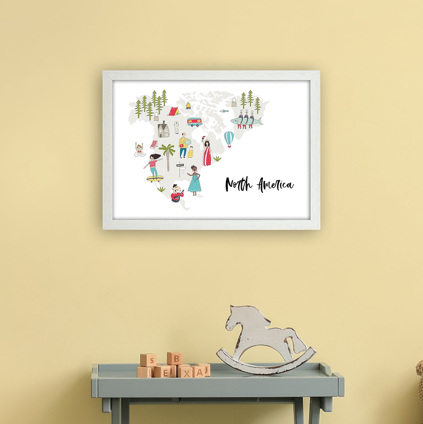 North America Map Art Print by Pixy Paper A3 Oak Frame