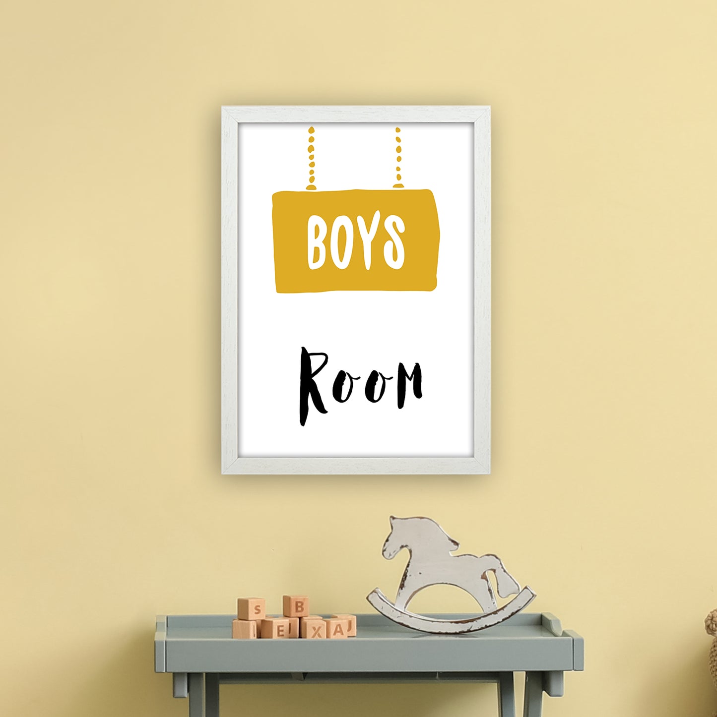 Boys Room Mustard Art Print by Pixy Paper A3 Oak Frame