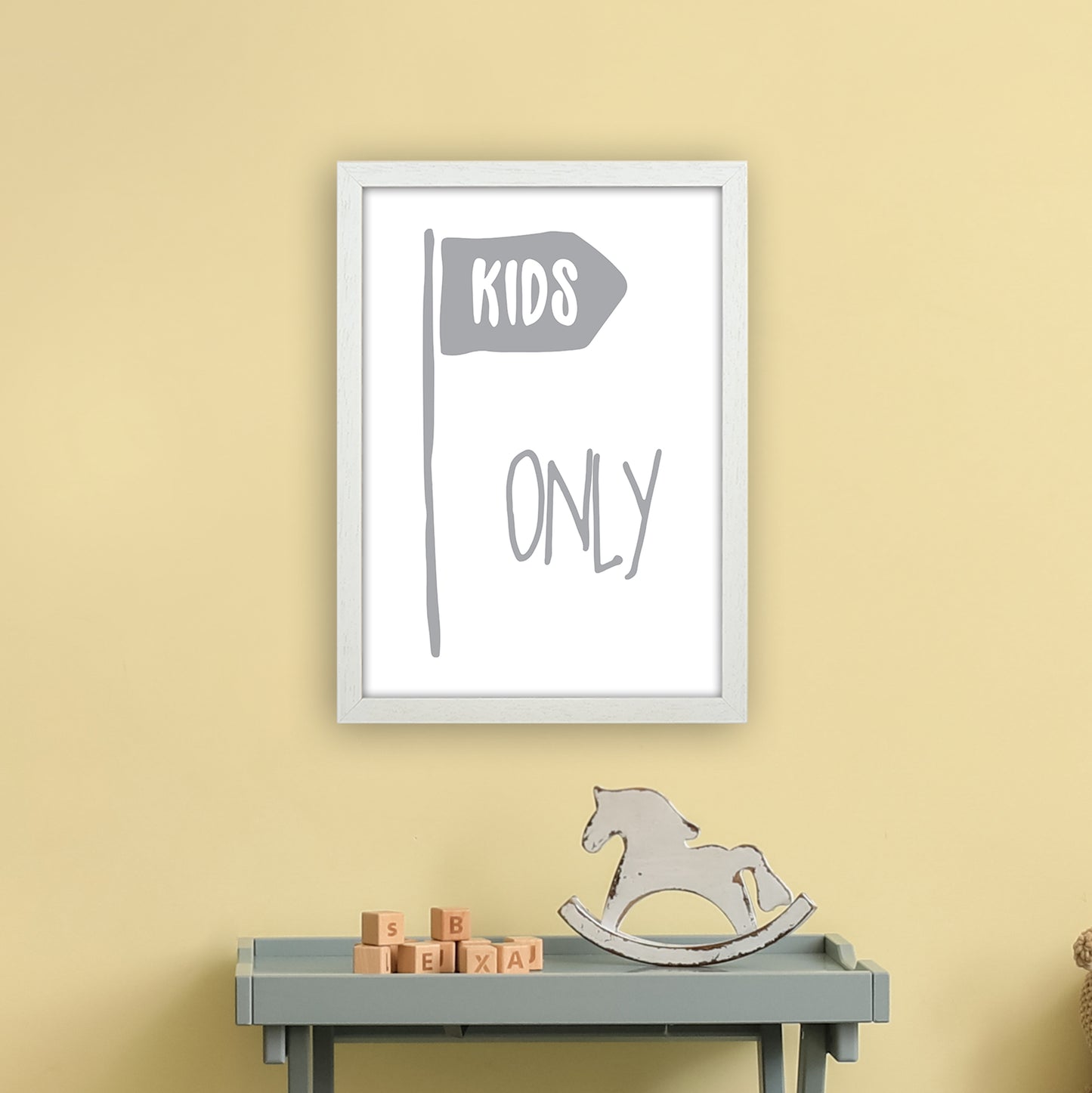 Kids Only Grey Art Print by Pixy Paper A3 Oak Frame