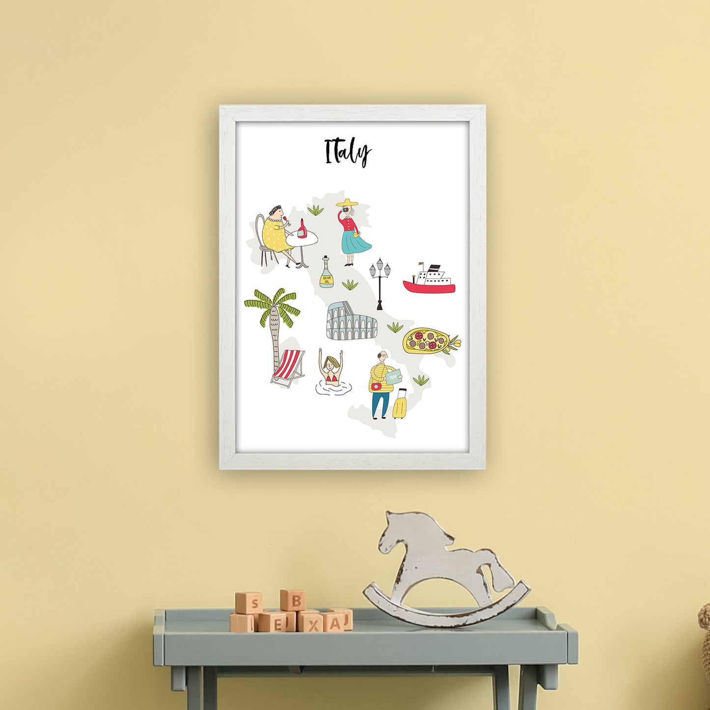 Italy Map Art Print by Pixy Paper A3 Oak Frame