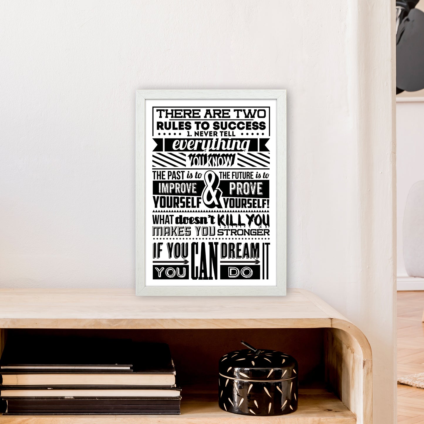 Rules To Success Vintage Art Print by Pixy Paper A3 Oak Frame