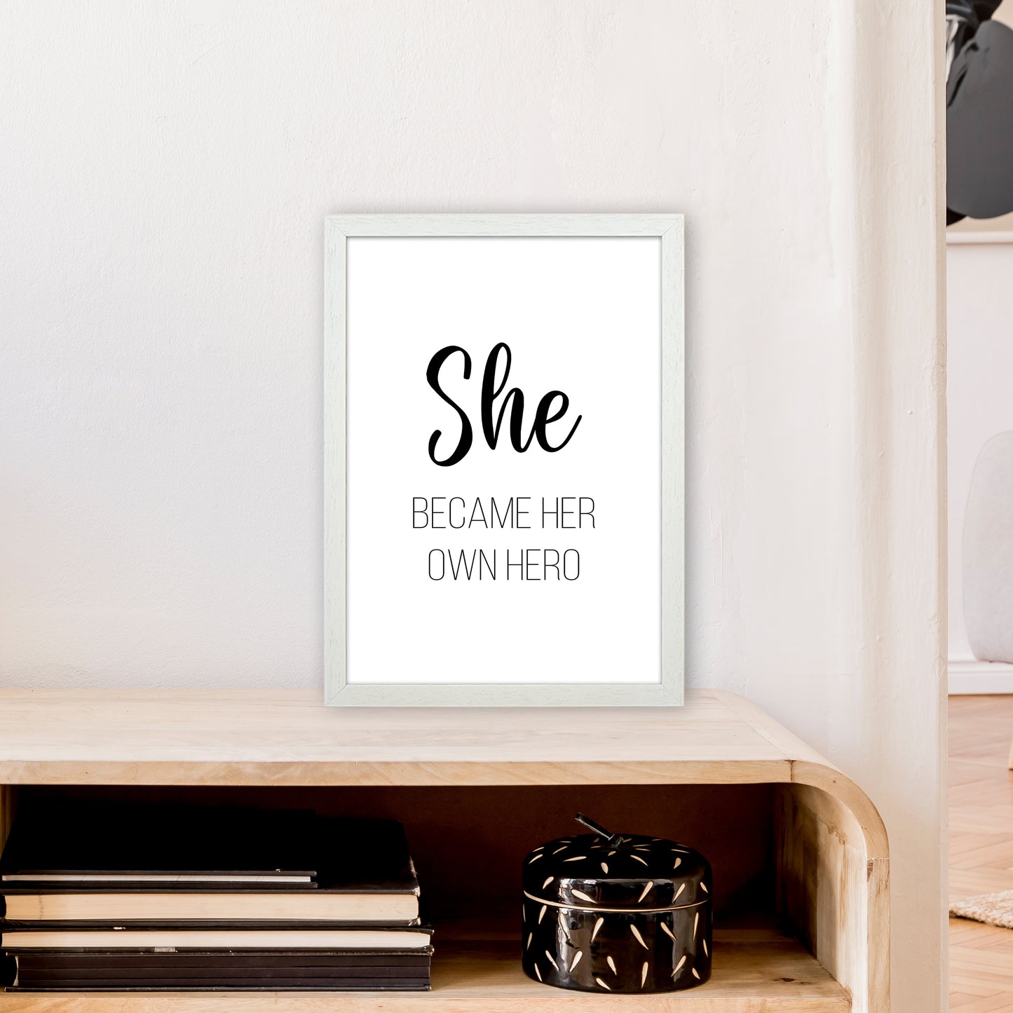 She Became Her Own Hero Art Print by Pixy Paper A3 Oak Frame