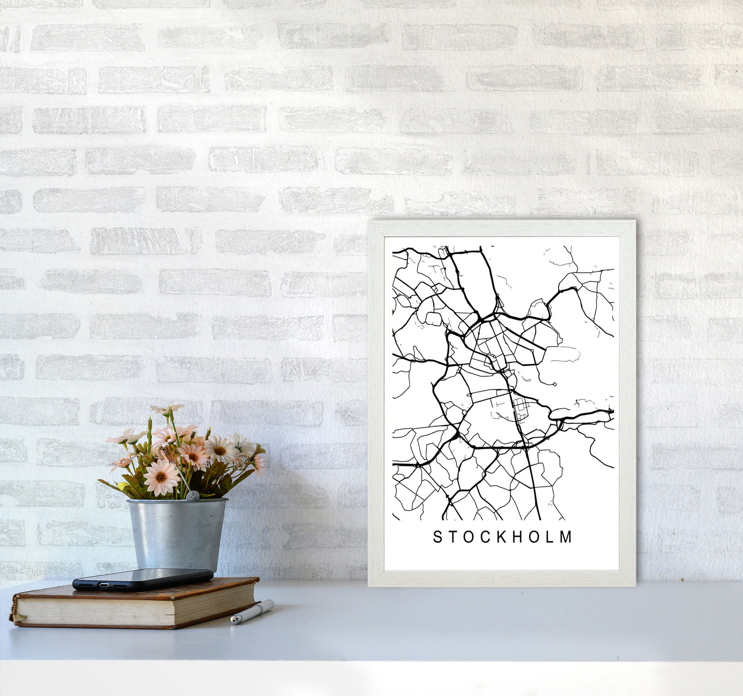 Stockholm Map Art Print by Pixy Paper A3 Oak Frame
