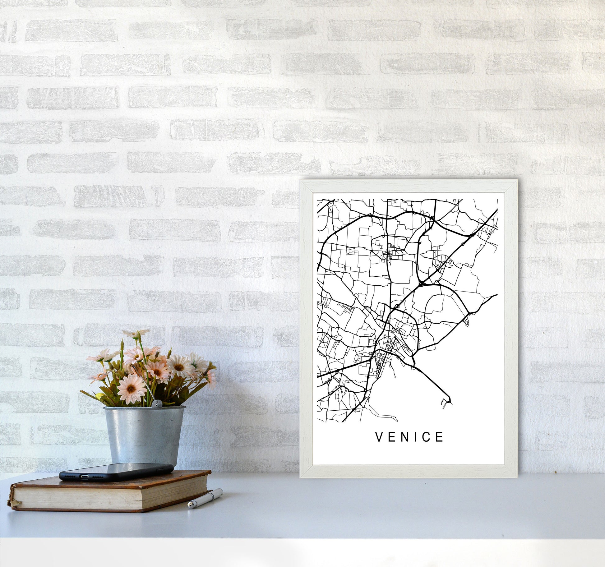 Venice Map Art Print by Pixy Paper A3 Oak Frame