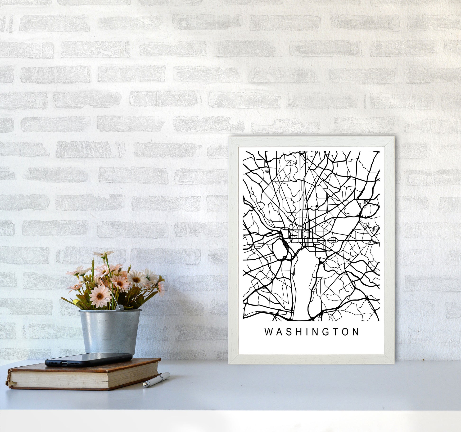 Washington Map Art Print by Pixy Paper A3 Oak Frame