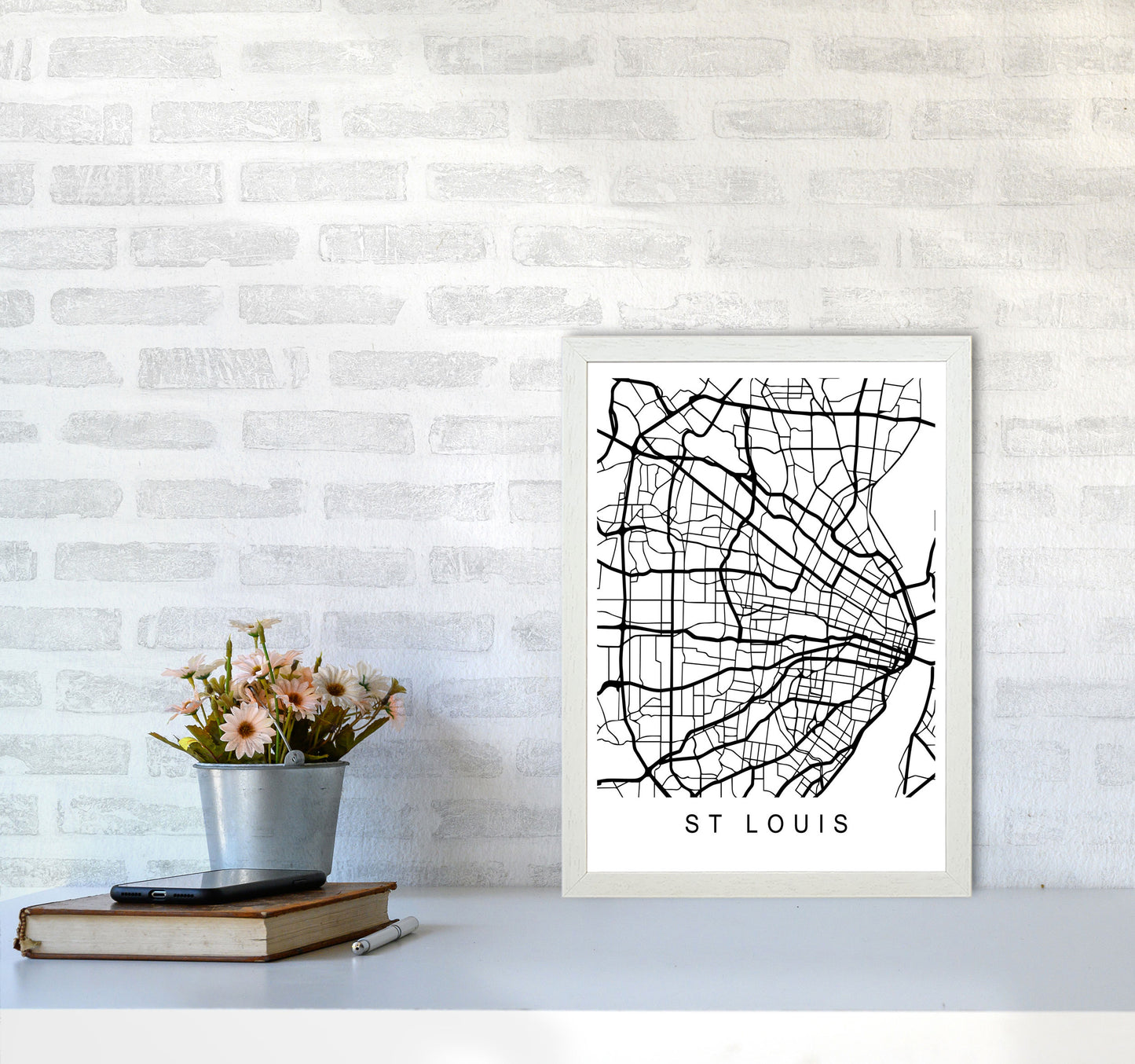 St Louis Map Art Print by Pixy Paper A3 Oak Frame