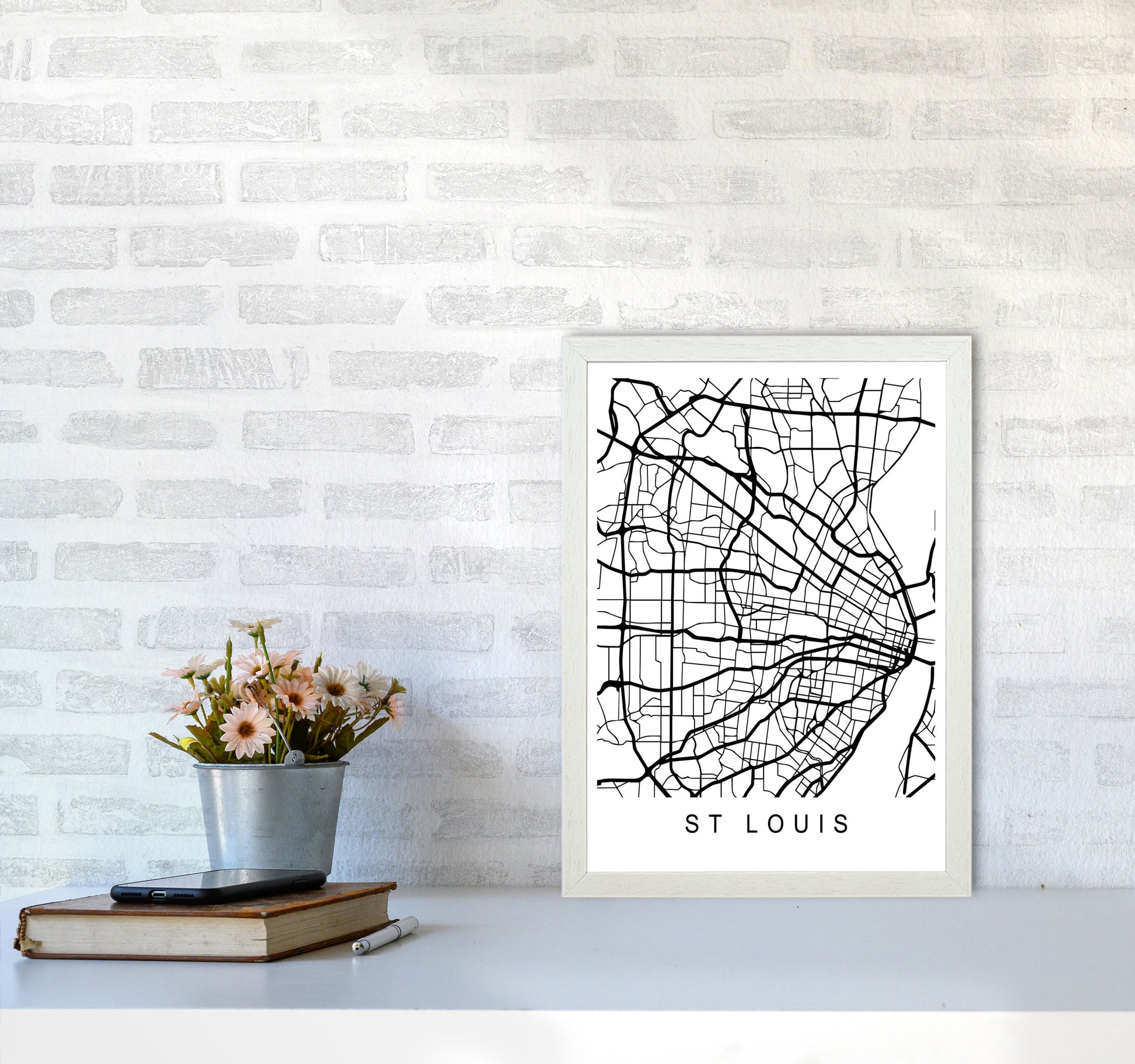 St Louis Map Art Print by Pixy Paper A3 Oak Frame