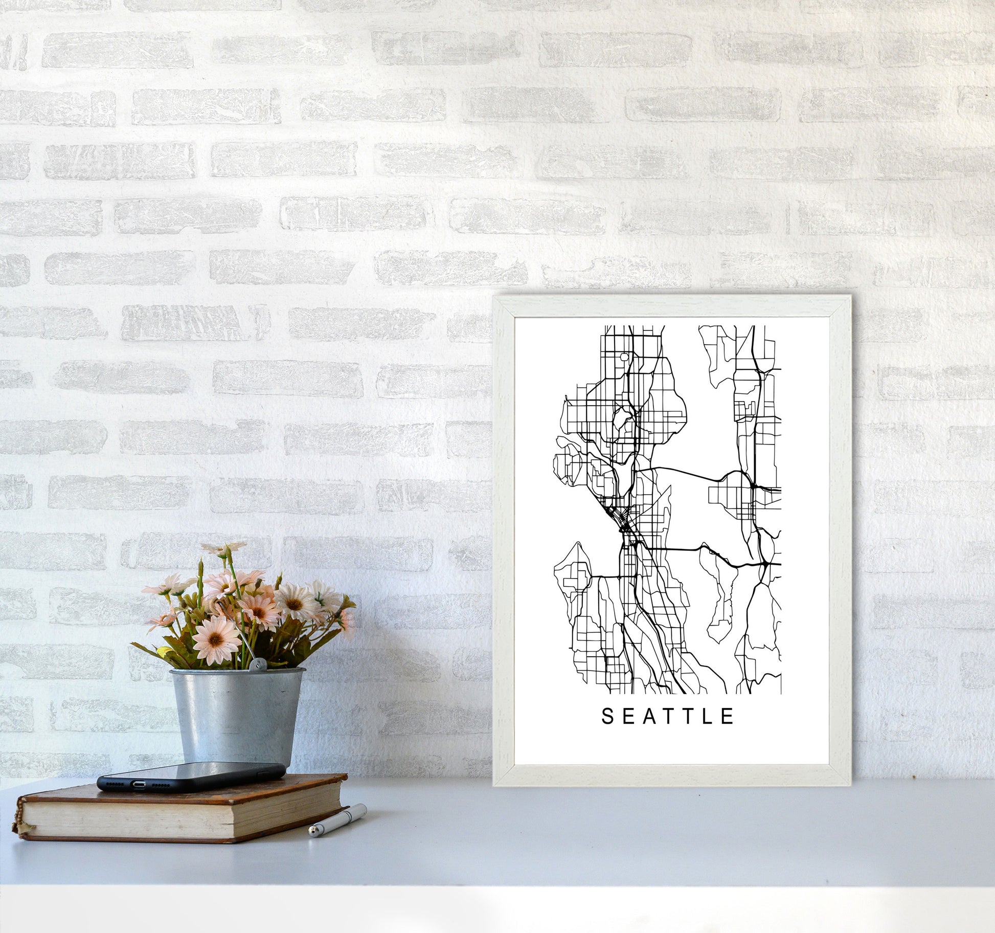 Seattle Map Art Print by Pixy Paper A3 Oak Frame