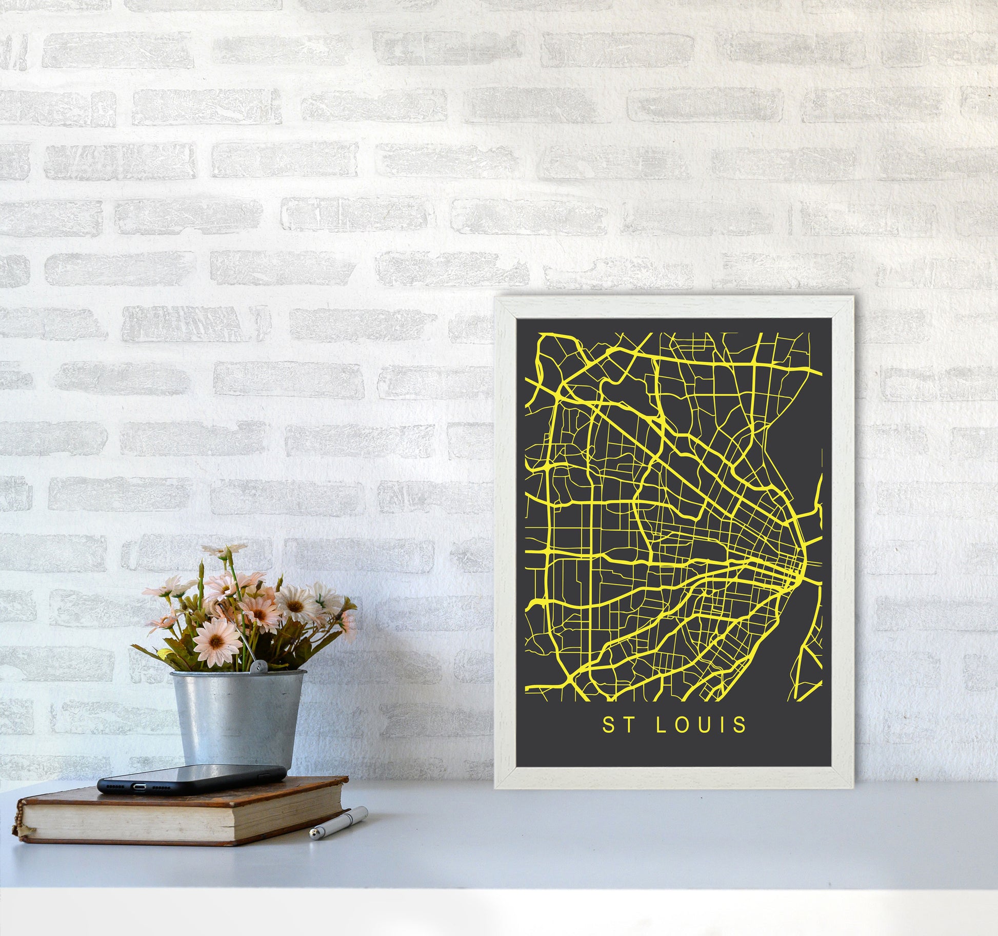 St Louis Map Neon Art Print by Pixy Paper A3 Oak Frame