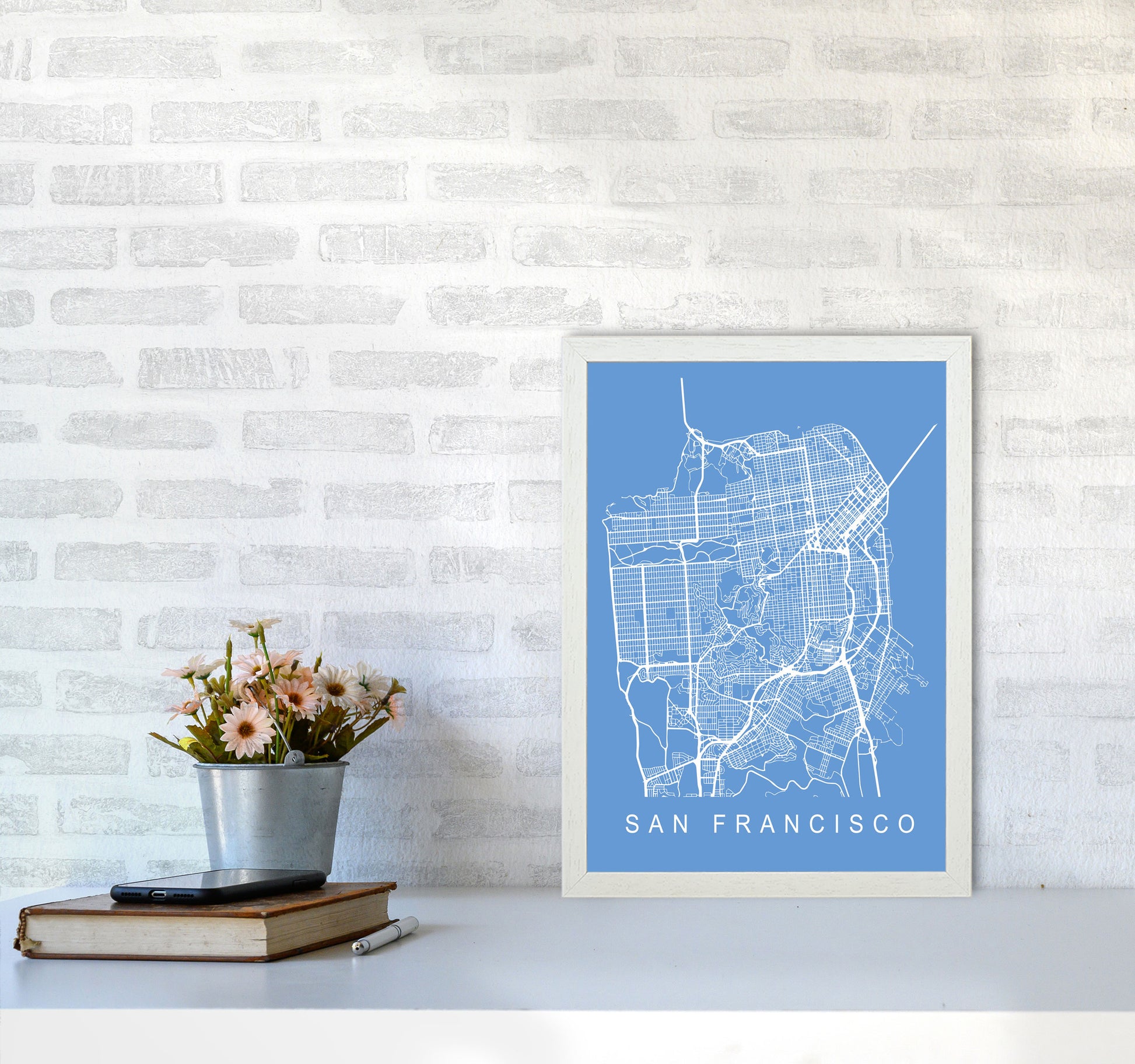 San Francisco Map Blueprint Art Print by Pixy Paper A3 Oak Frame