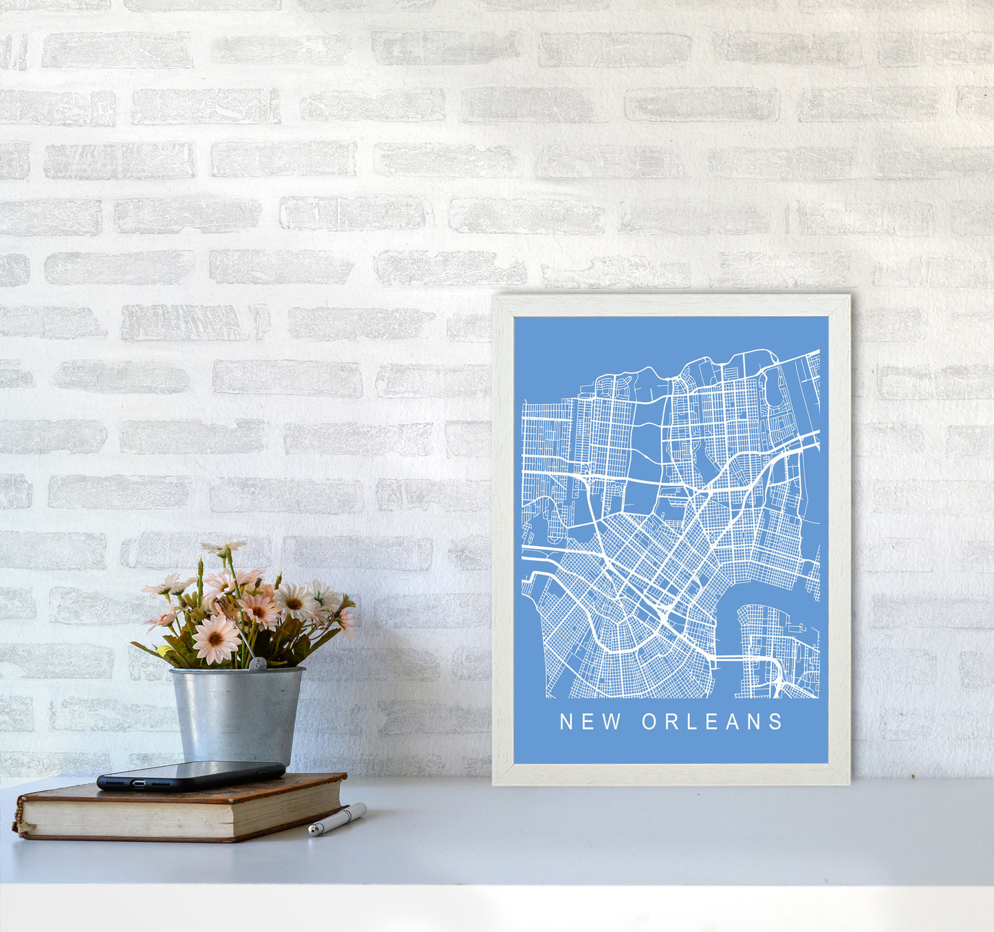 New Orleans Map Blueprint Art Print by Pixy Paper A3 Oak Frame