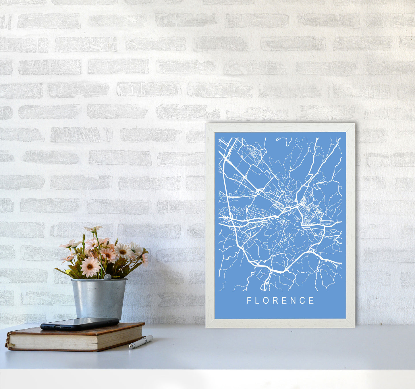 Florence Map Blueprint Art Print by Pixy Paper A3 Oak Frame