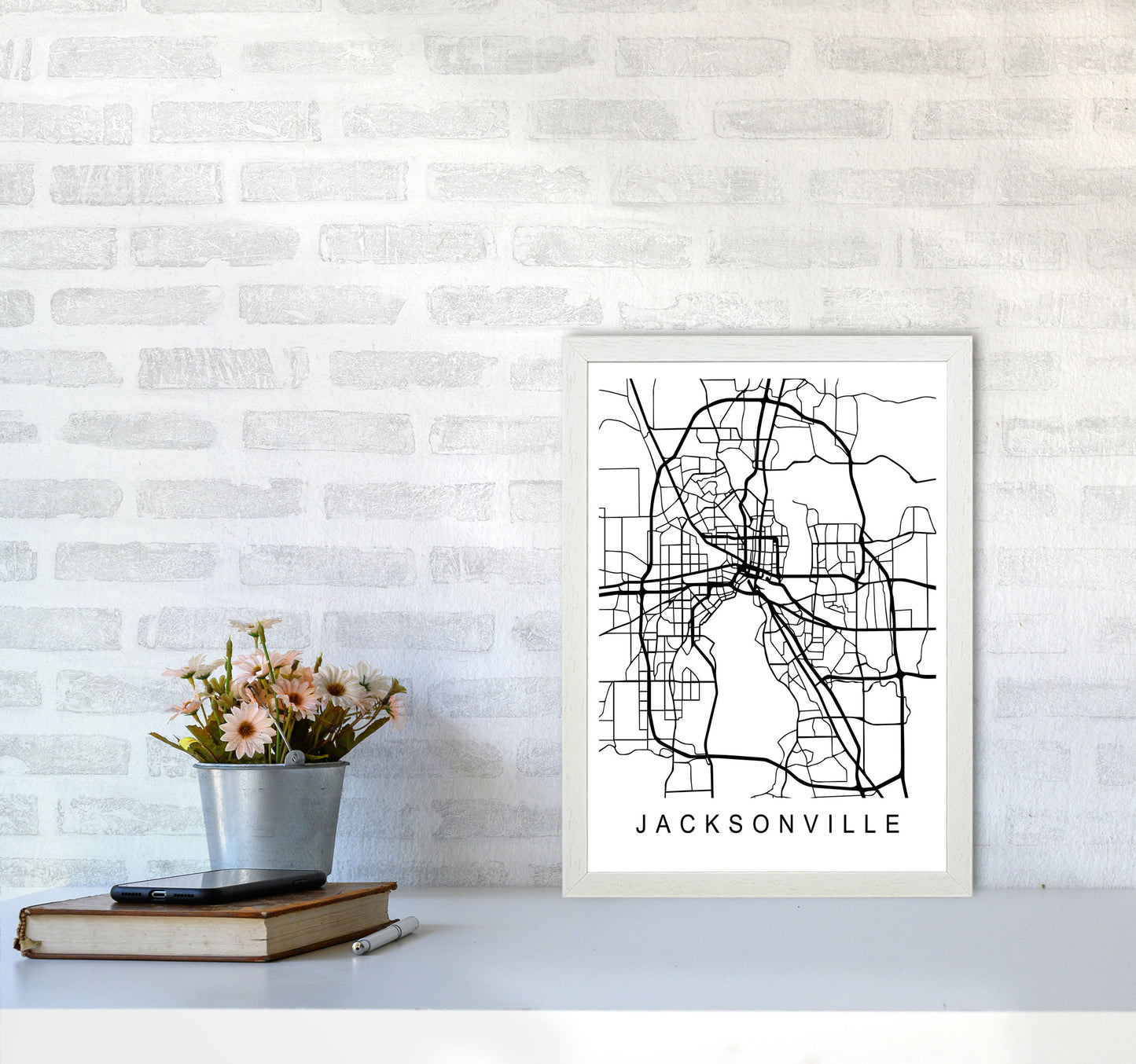 Jacksonville Map Art Print by Pixy Paper A3 Oak Frame